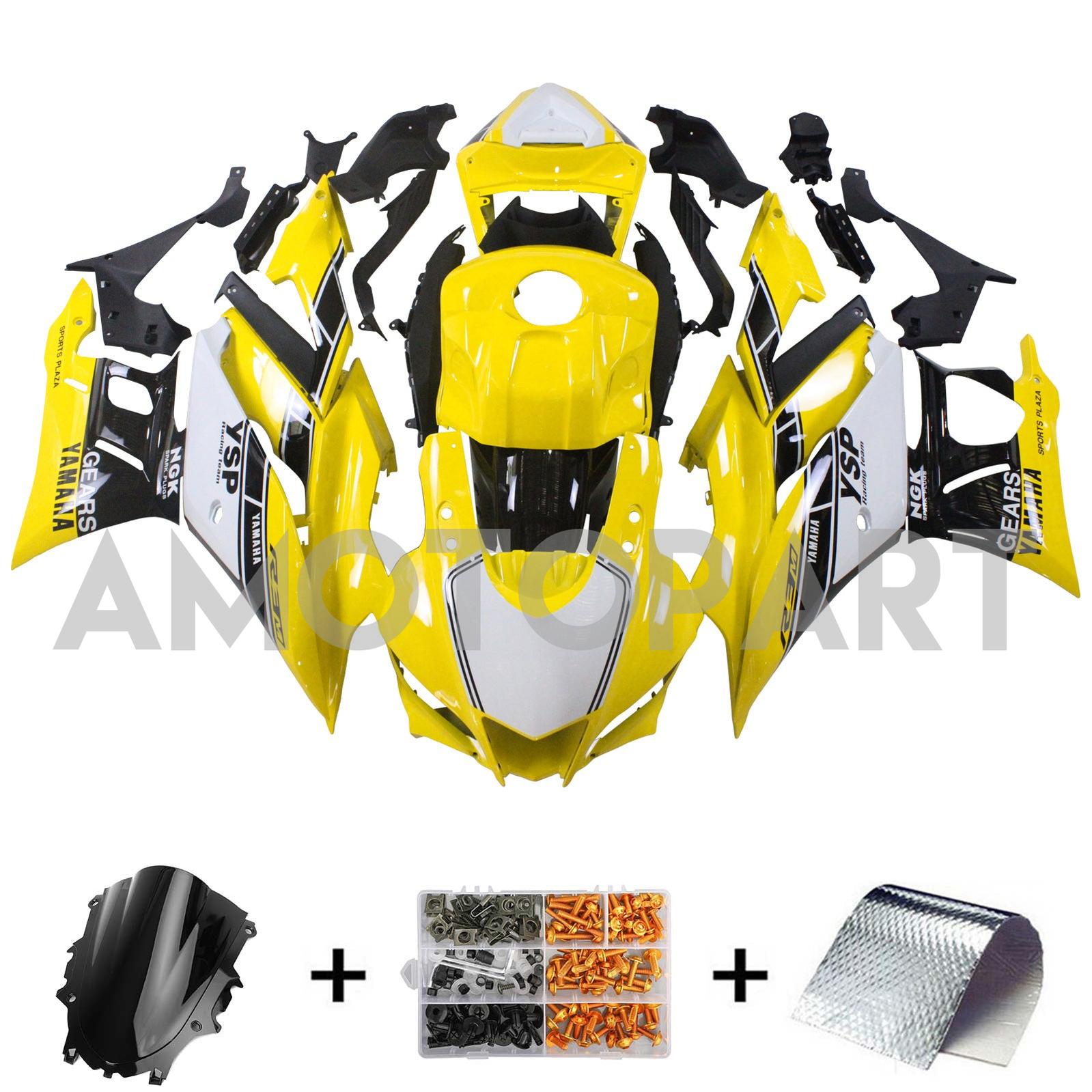 Amotopart 2022-2024 Yamaha YZF-R3 R25 Yellow&White Fairing Kit