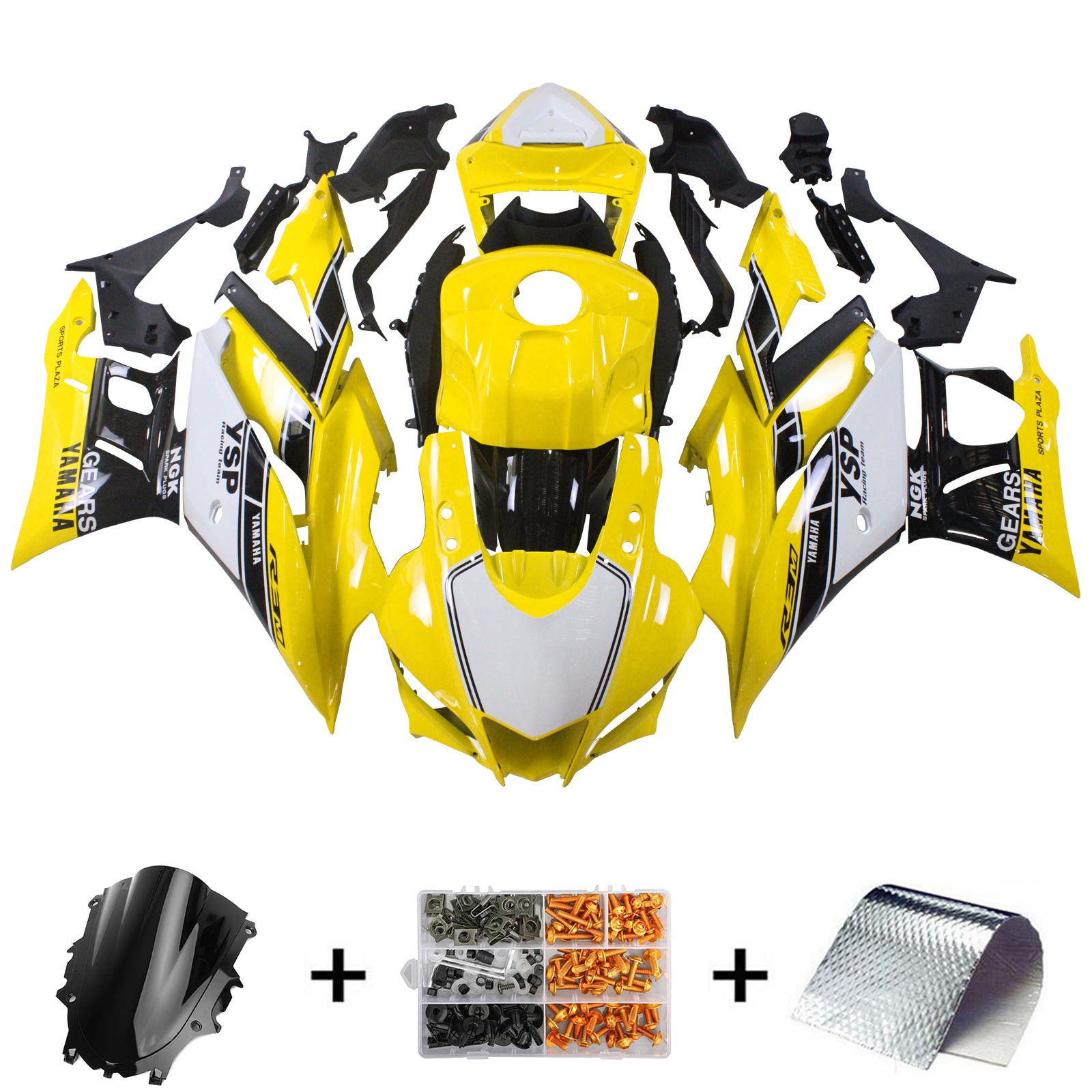 Amotopart 2022-2023 Yamaha YZF-R3 R25 Yellow&White Fairing Kit