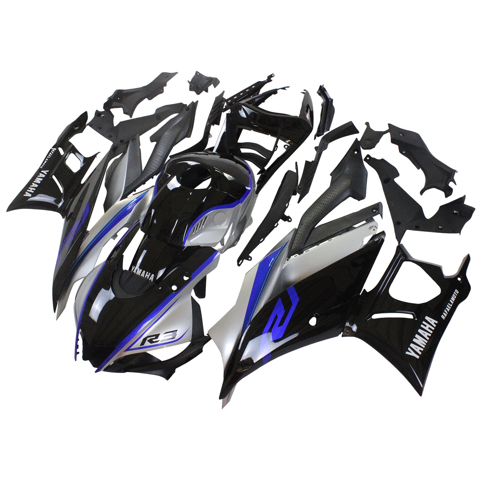 Amotopart 2022-2023 Yamaha YZF-R3 R25 Sliver&Black Fairing Kit