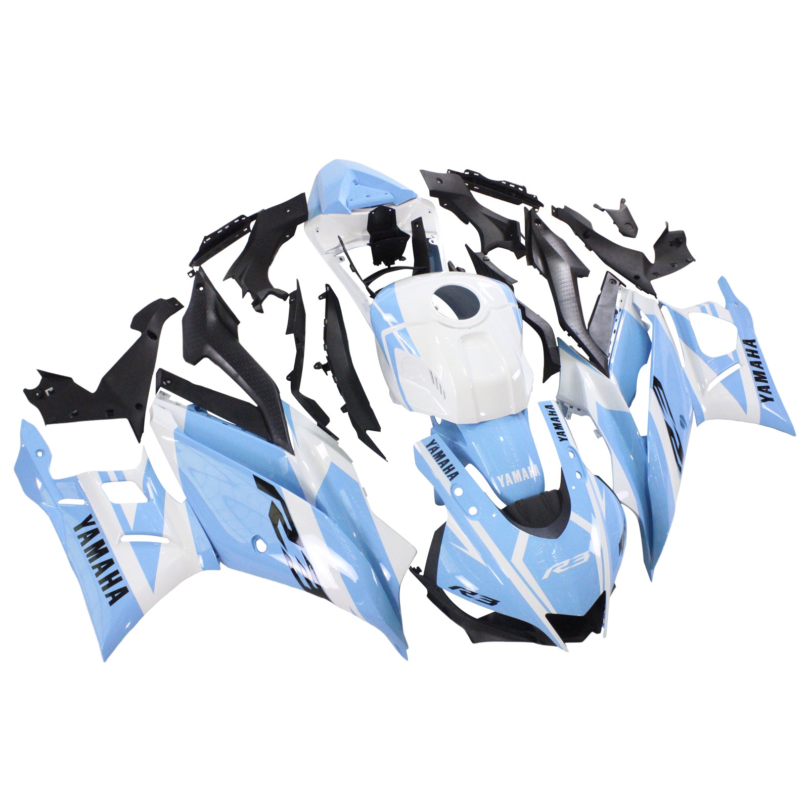 Amotopart 2022-2023 Yamaha YZF-R3 R25 White&Blue Style2 Fairing Kit