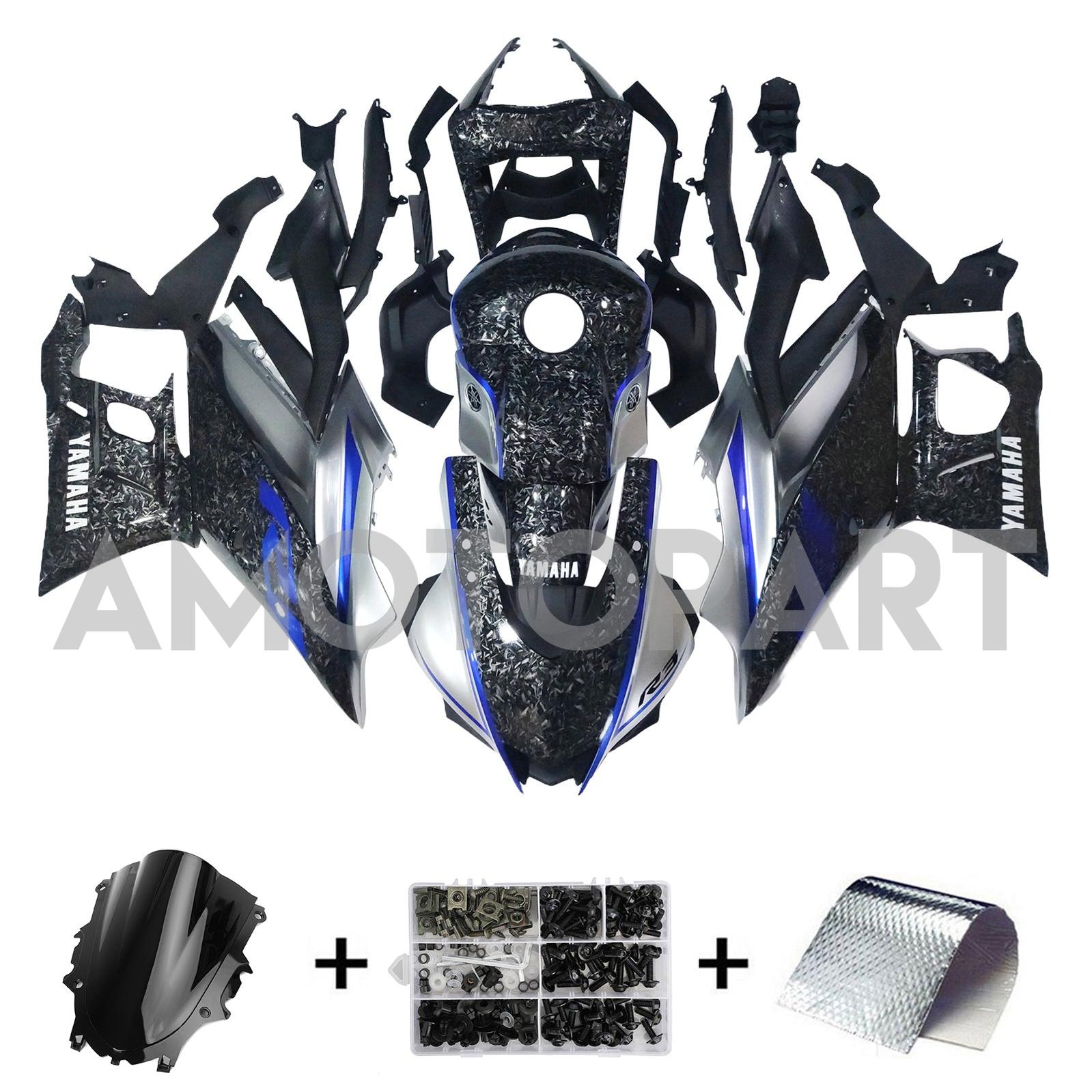 AMOTOPT 2022-2024 YAMAHA YZF-R3 R25 BLUE & MARBER CARBON FIBER MAINISTING KIT