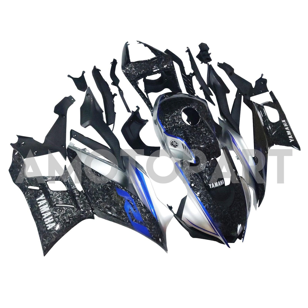 Amotopart 2022-2024 Yamaha YZF-R3 R25 Blue&Marble Carbon fiber Fairing