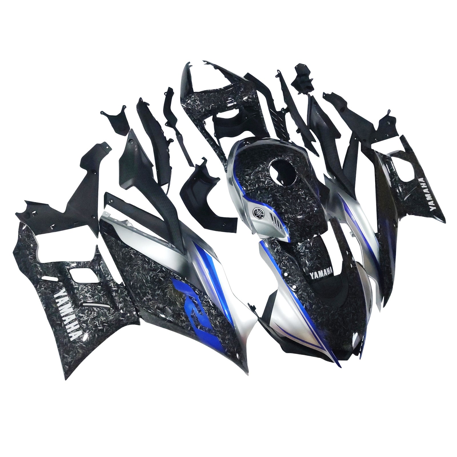 Amotopart 2022-2024 Yamaha YZF-R3 R25 Kit de carenado de fibra de carbono azul y mármol