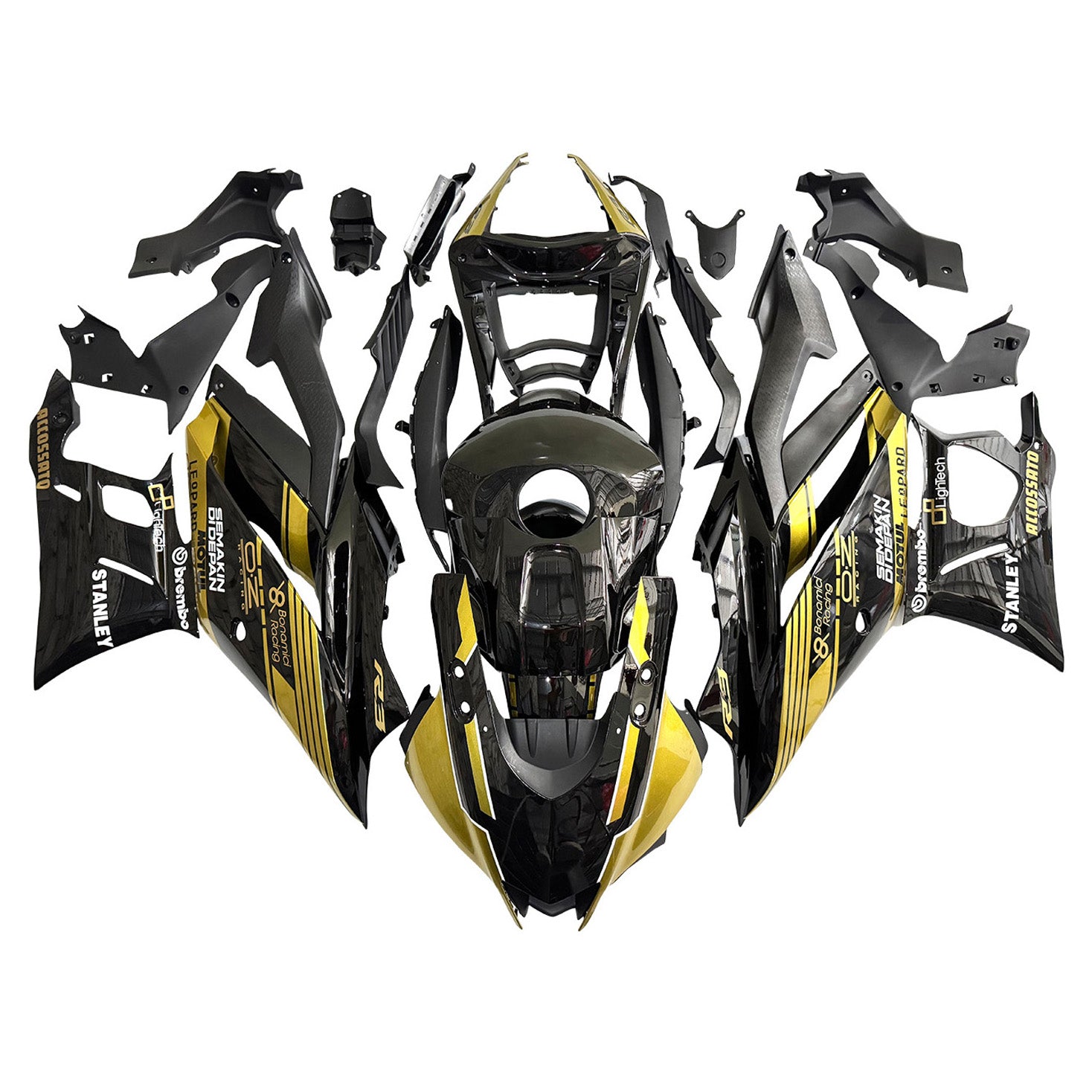Amotopart 2022-2023 Yamaha YZF-R3 R25 Gold & Black Fairing Kit
