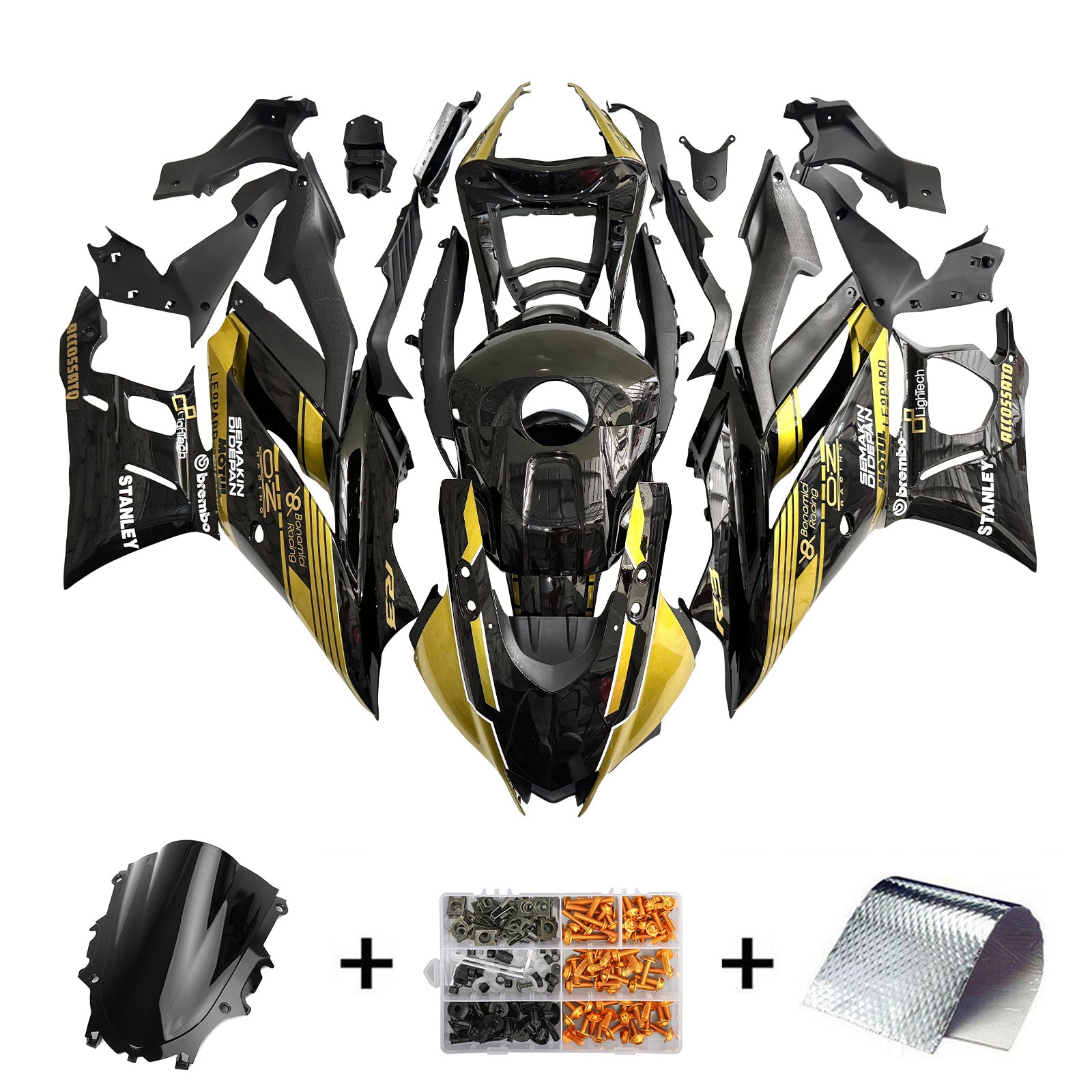 Amotopart 2022-2023 Yamaha YZF-R3 R25 Gold & Black Fairing Kit