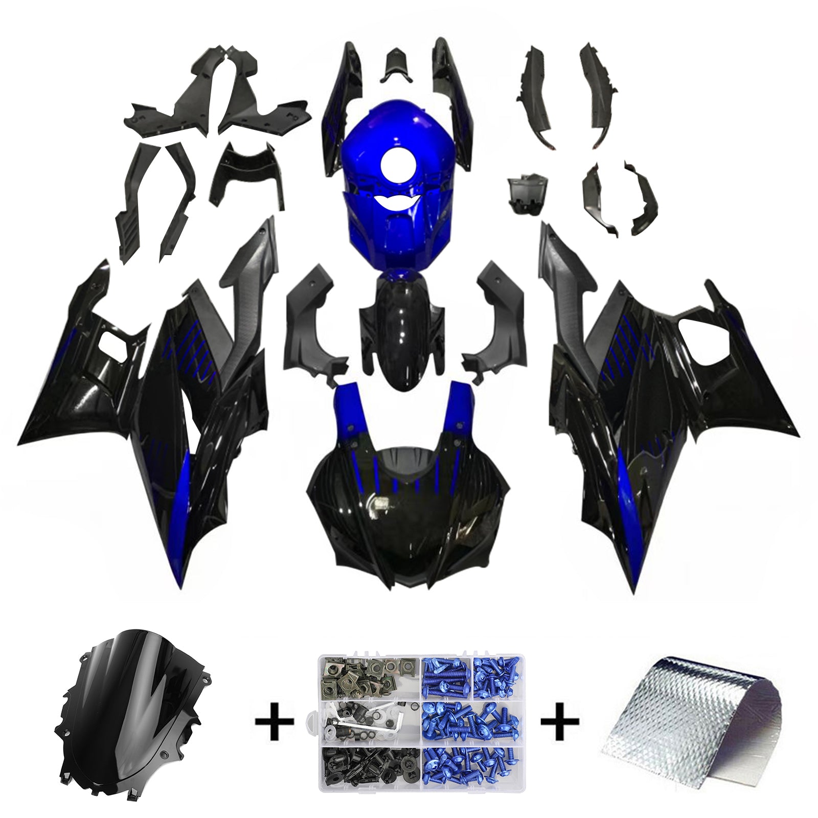 Amotopart 2022-2024 Yamaha YZF-R3 R25 Black&Blue Fairing Kit