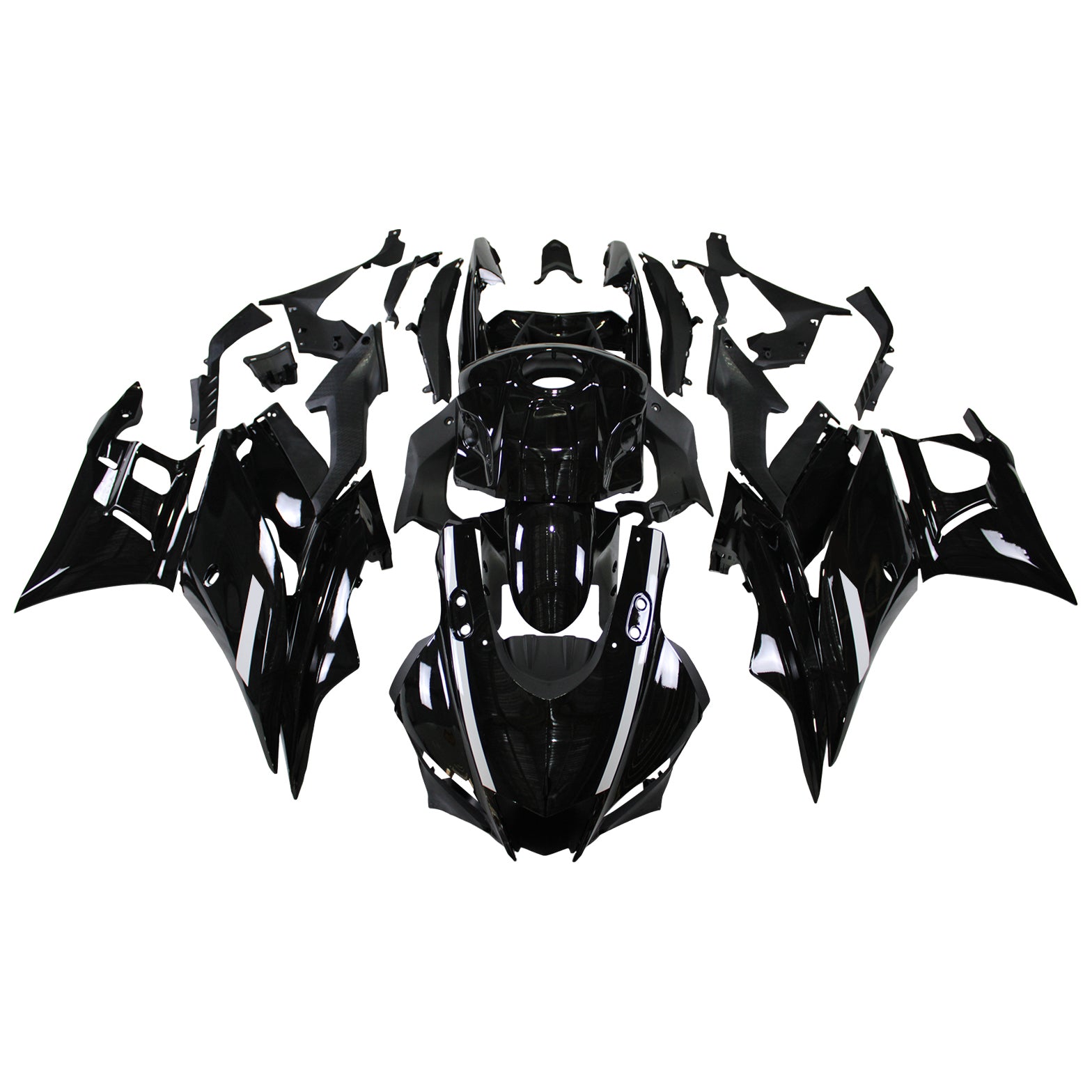 Amotopart 2022-2024 Yamaha YZF-R3 R25 Black with White Accents Fairing Kit