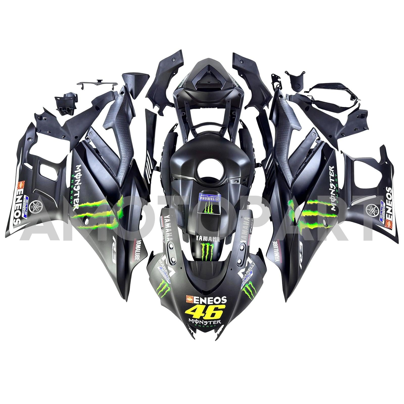 Amotopart 2022-2024 Yamaha YZF-R3 R25 Sort med Monster Logo Fairing Kit