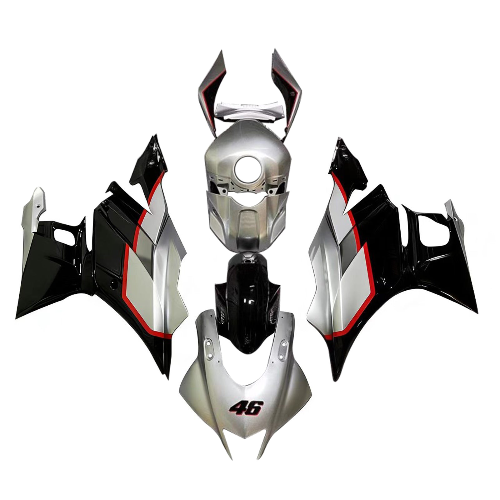 Amotopart 2022-2023 Kit carena Yamaha YZF-R3 R25 Argento e Nero