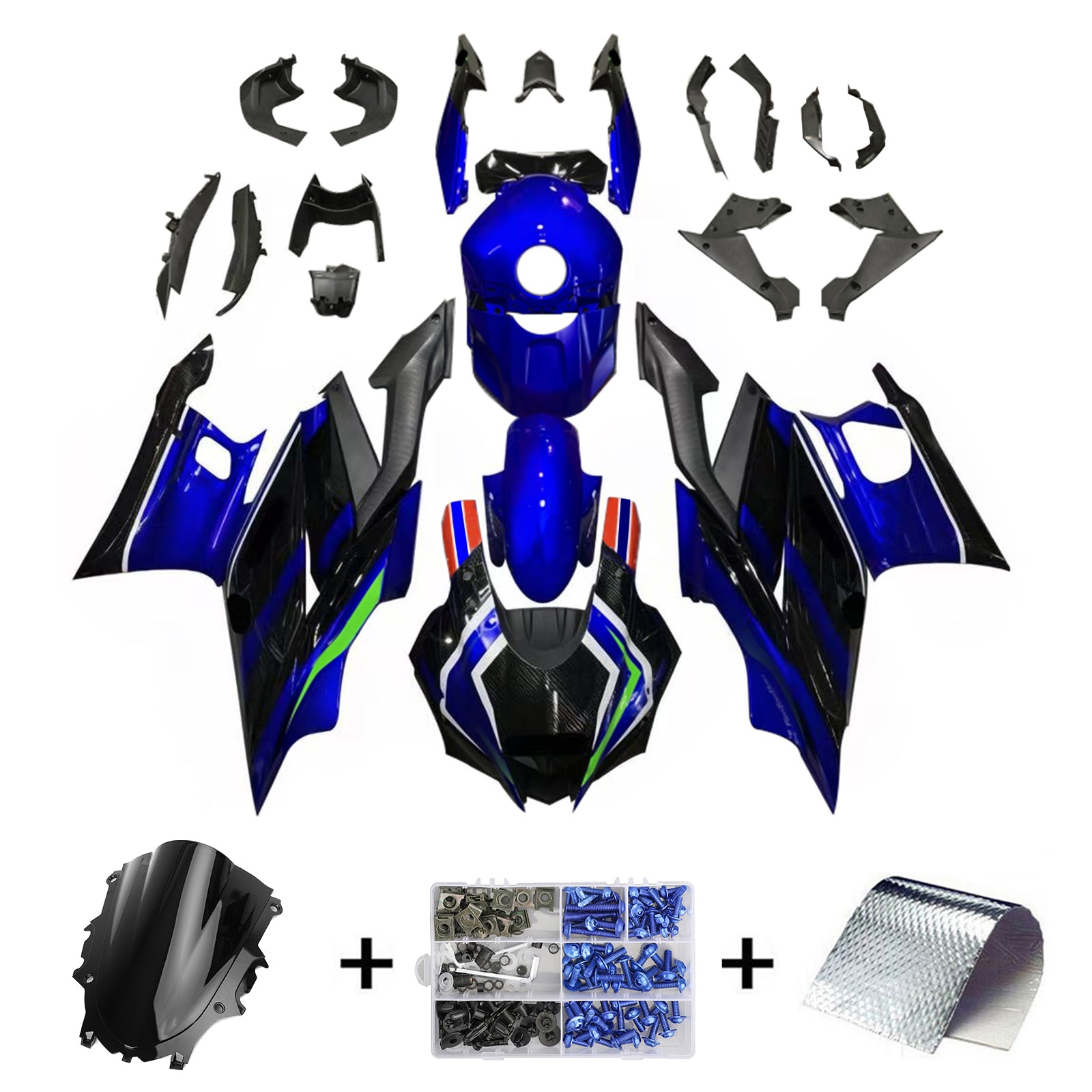 Amotopart 2022-2024 Kit carena Yamaha YZF-R3 R25 blu e verde