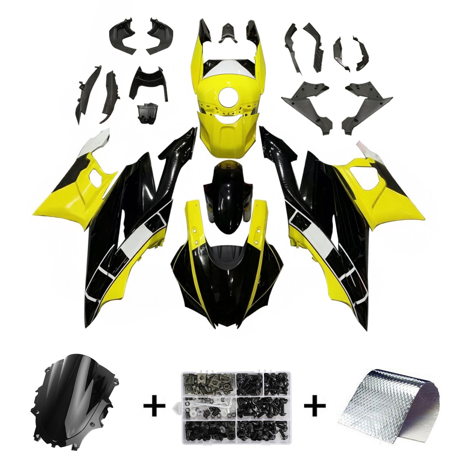 Amotopart 2022-2024 Kit carena Yamaha YZF-R3 R25 nero e giallo