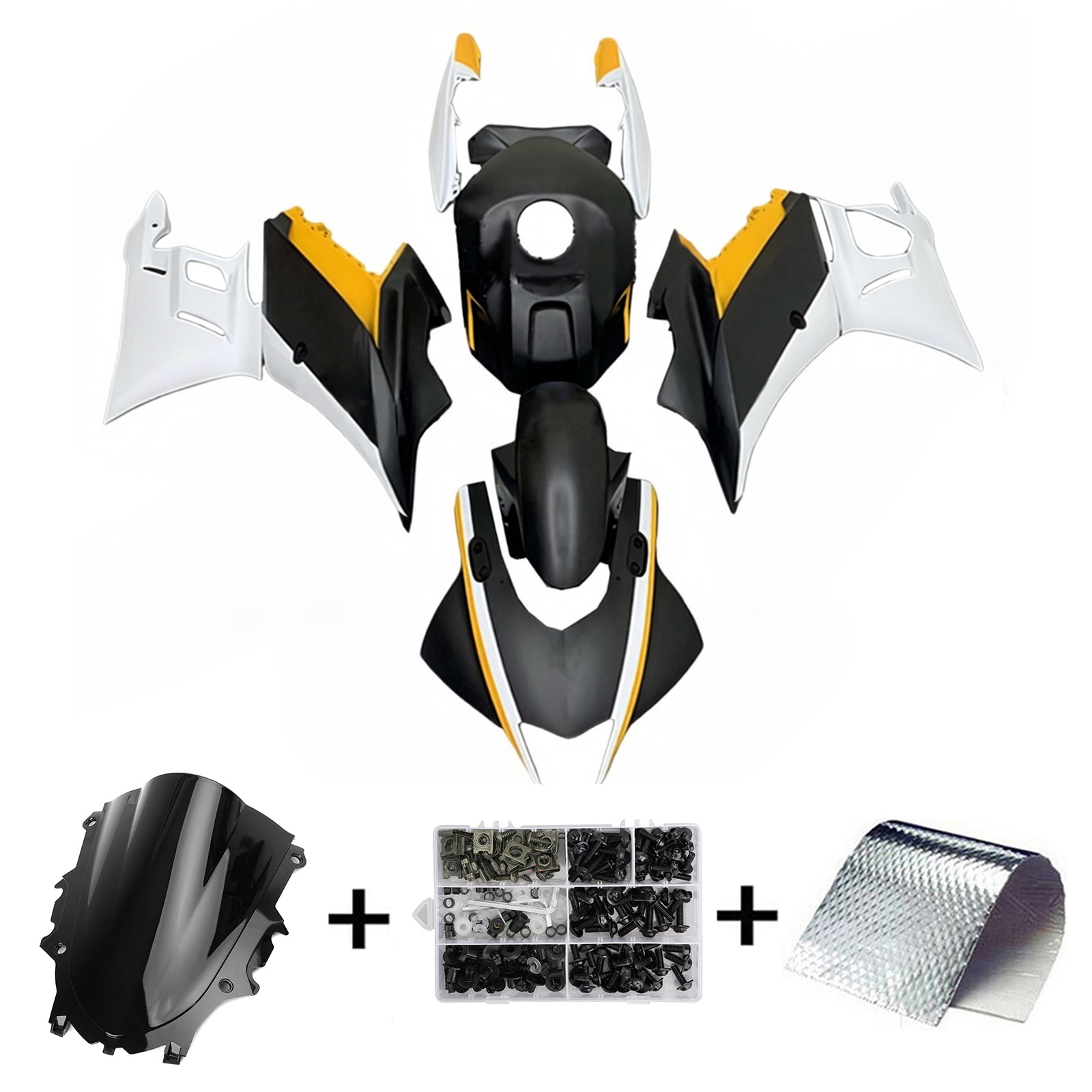Amotopart 2022-2023 Kit carena Yamaha YZF-R3 R25 nero opaco e arancione