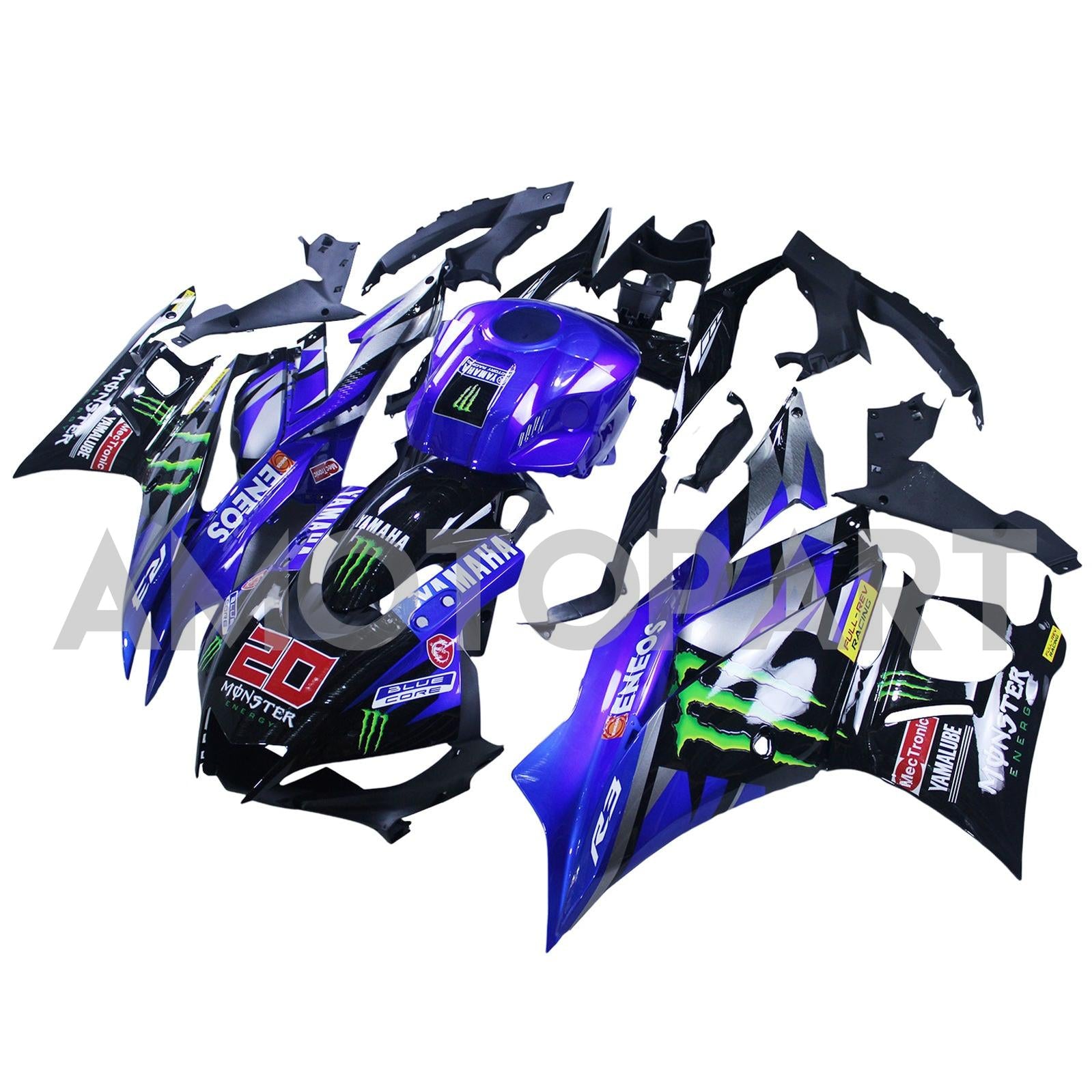 Amotopart 2022-2024 Yamaha YZF-R3 & R25 Black Blue Fairing Kit