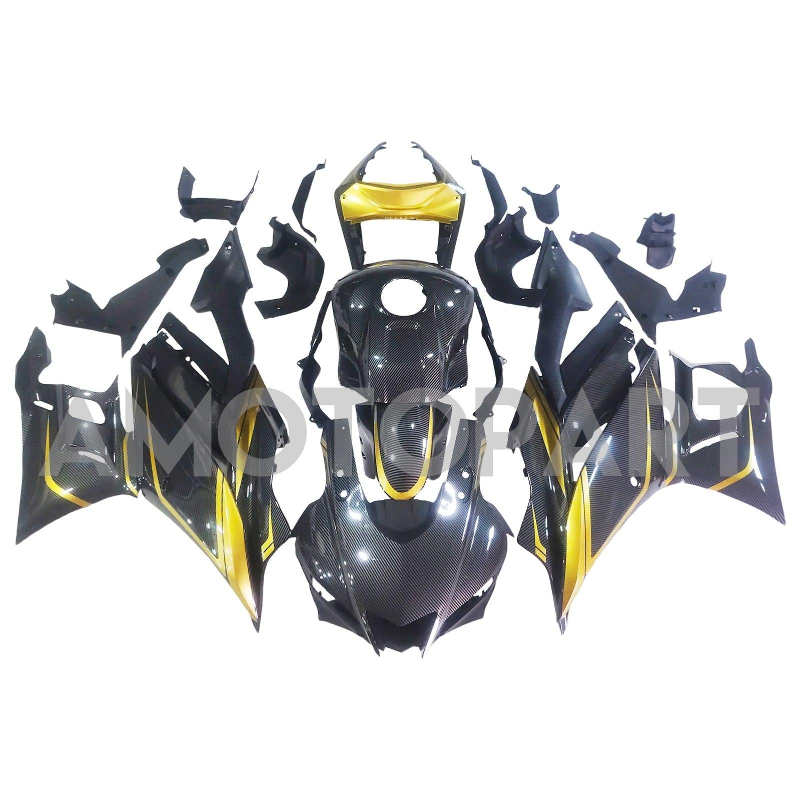 Amotopart 2022-2024 Yamaha YZF-R3 & R25 Carbon Fiber Black Gold Gul Fairing Kit