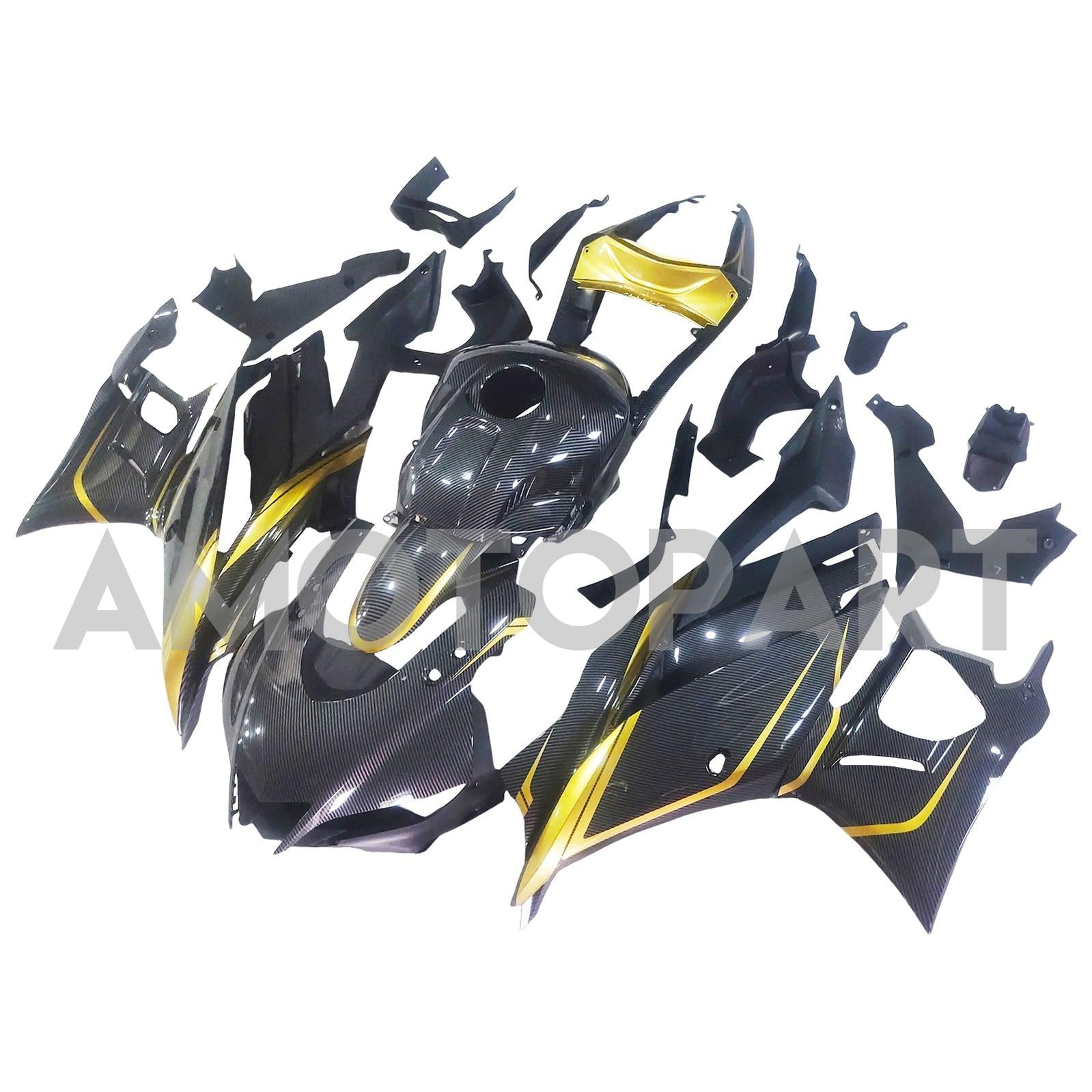 Amotopart 2022-2024 Yamaha YZF-R3 & R25 Karbonfiber Svart gullgult fairing Kit