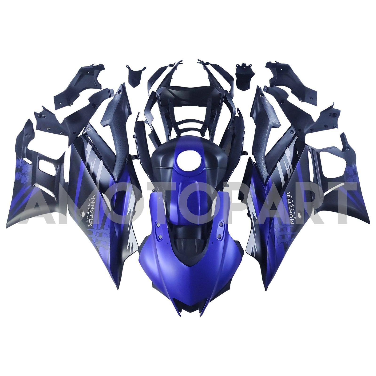 Amotopart 2022-2024 Yamaha YZF-R3 & R25 Matte Black Blue Fairing Kit
