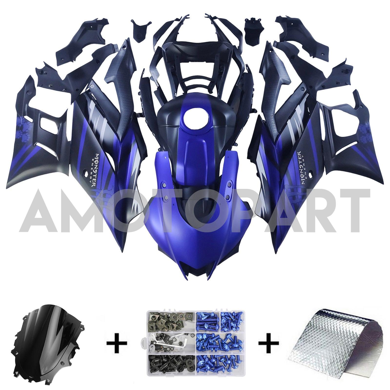 Amotopart 2022-2024 Yamaha YZF-R3 & R25 Matte Black Blue Fairing Kit