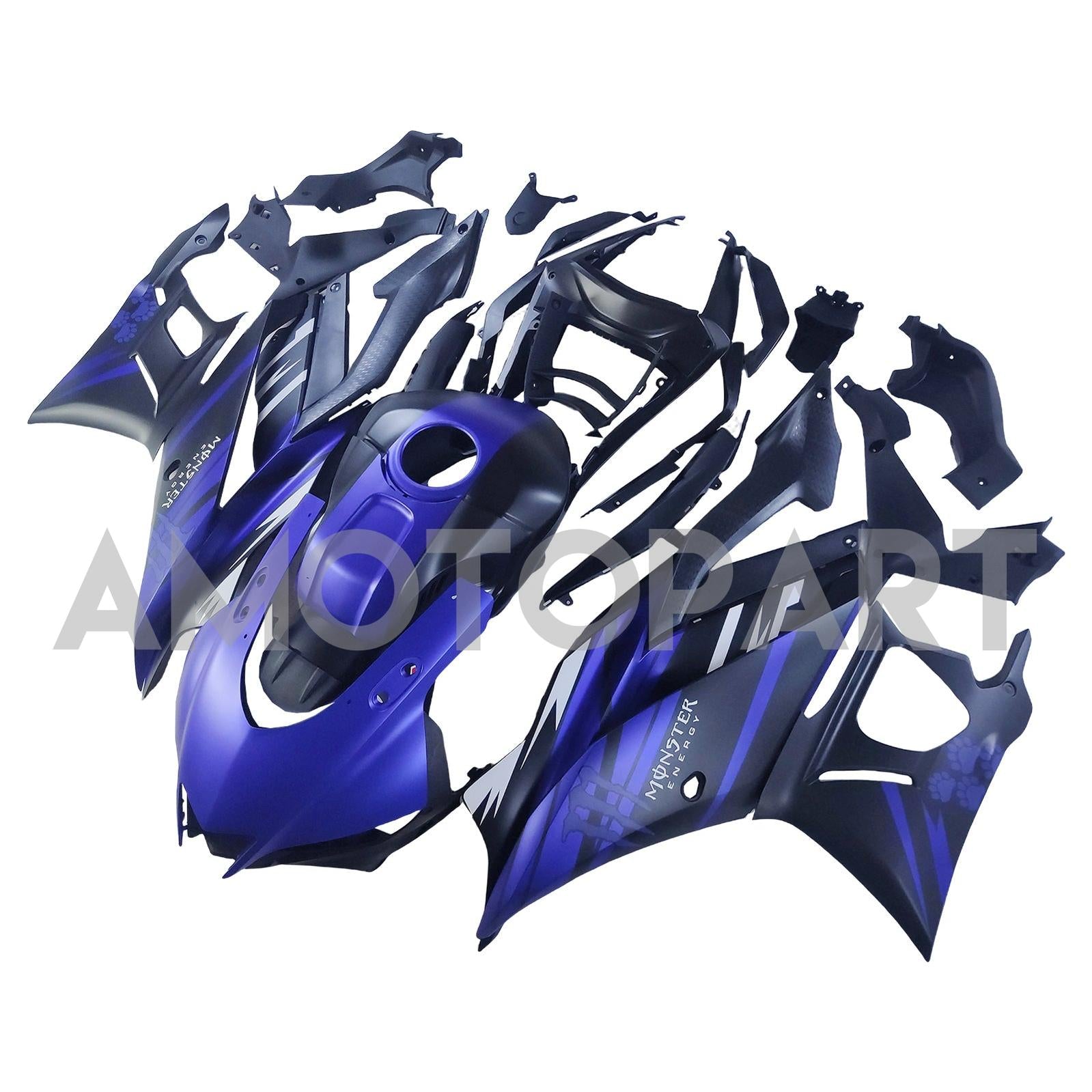 Amotopart 2022-2024 Kit carena Yamaha YZF-R3 e R25 nero opaco blu