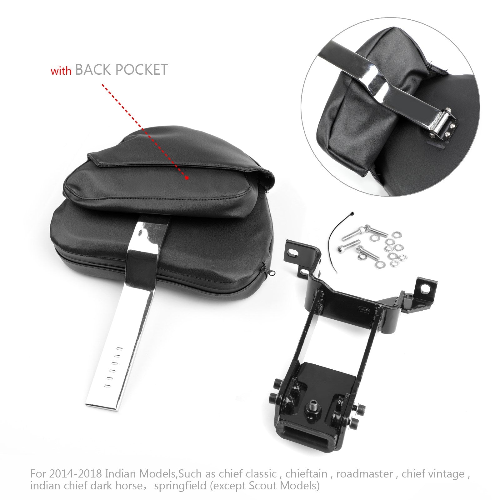 Plug-in-Fahrerrückenlehne + Montagesatz für Indian Chieftain Roadmaster 14–18 CHO Generic