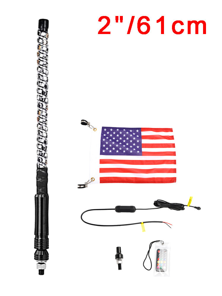 Polaris UTV ATV 2ft RGB LED APP Whip Lights Antenna W/ Flag Remote Control