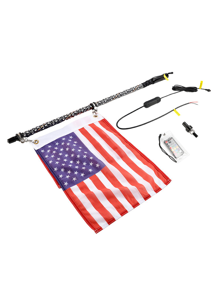 Polaris UTV ATV 3ft RGB LED APP Whip Lights Antenna W/ Flag Remote Control