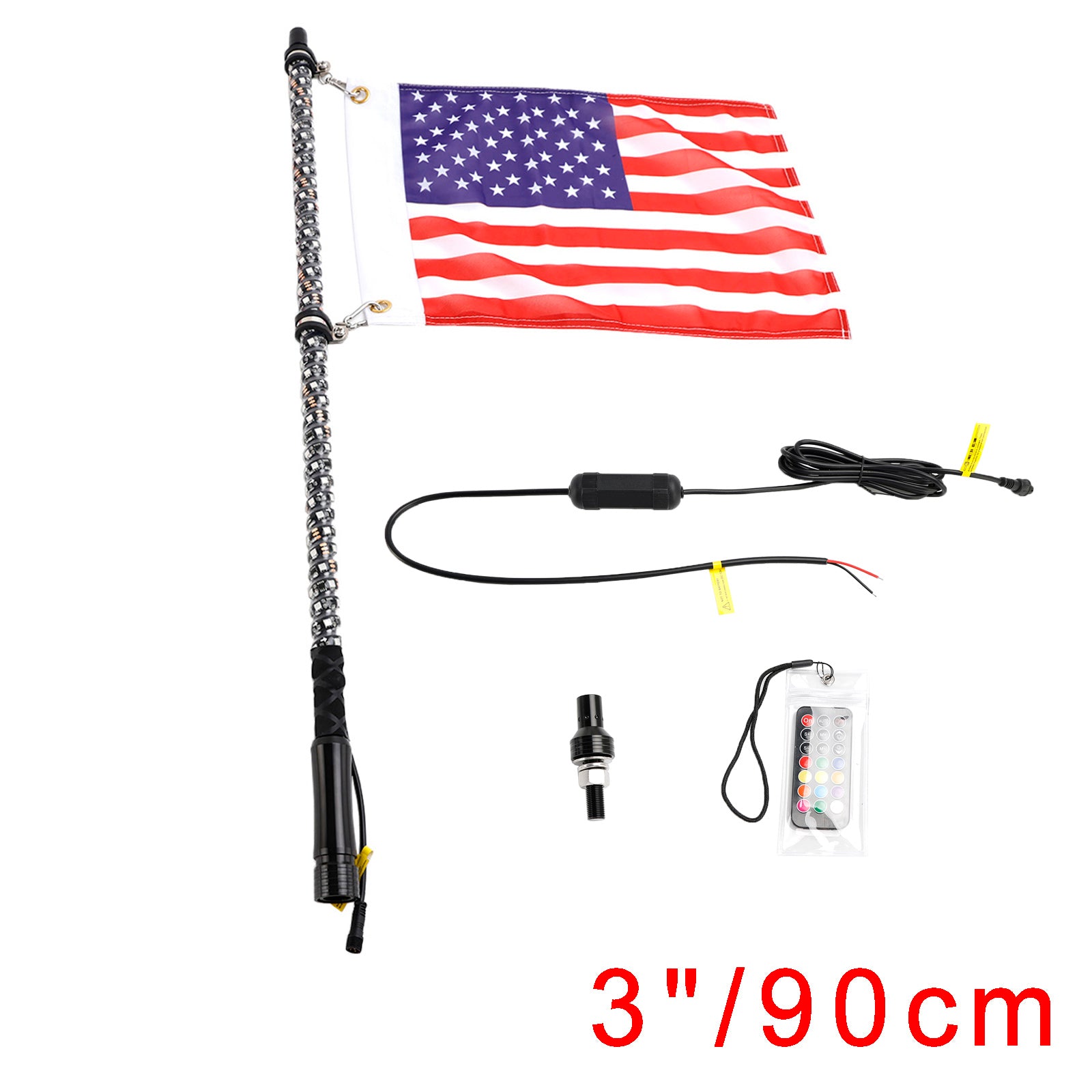 Polaris UTV ATV 3ft RGB LED APP Whip Lights Antenna W/ Flag Remote Control