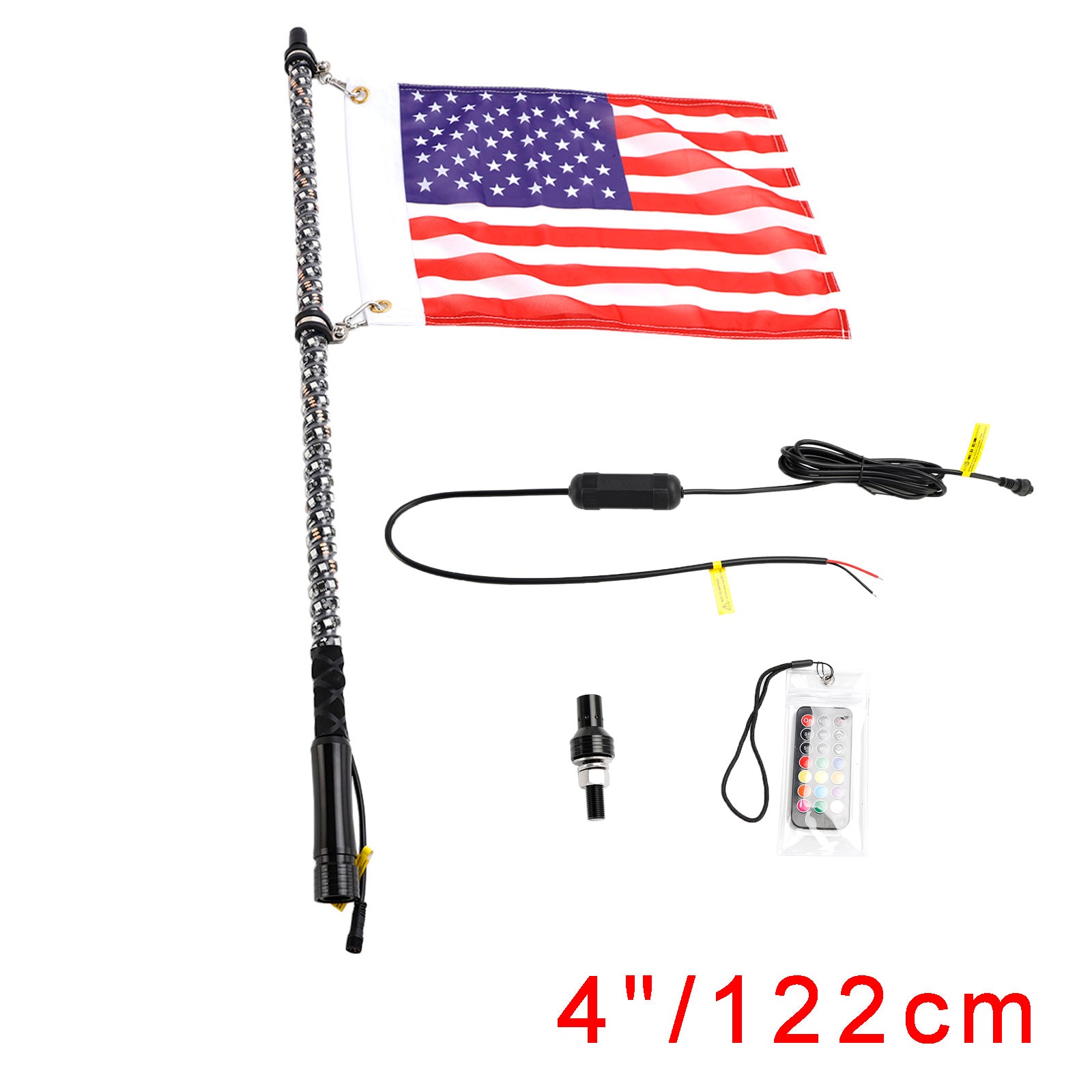 Polaris UTV ATV 4ft RGB LED APP Whip Lights Antenna W/ Flag Remote Control