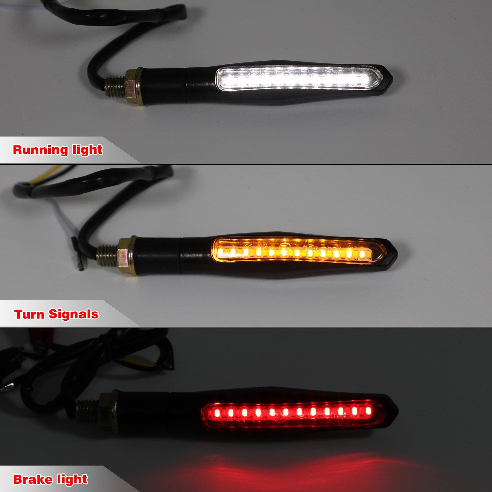 4x indicatori di direzione per motociclette a LED sequenziali che scorrono lampada freno DRL