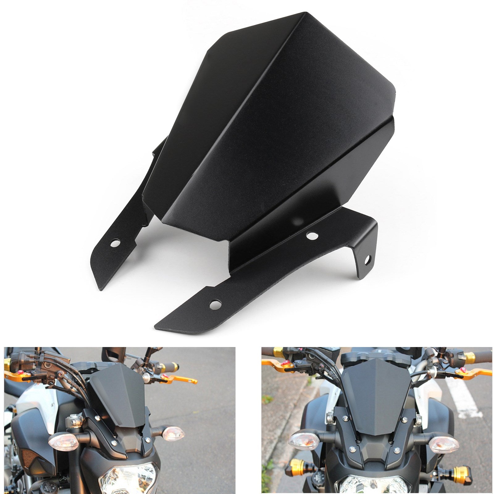 14-16 Yamaha MT07 FZ07 Aluminum Windshield WindScreen Upper Mount Black