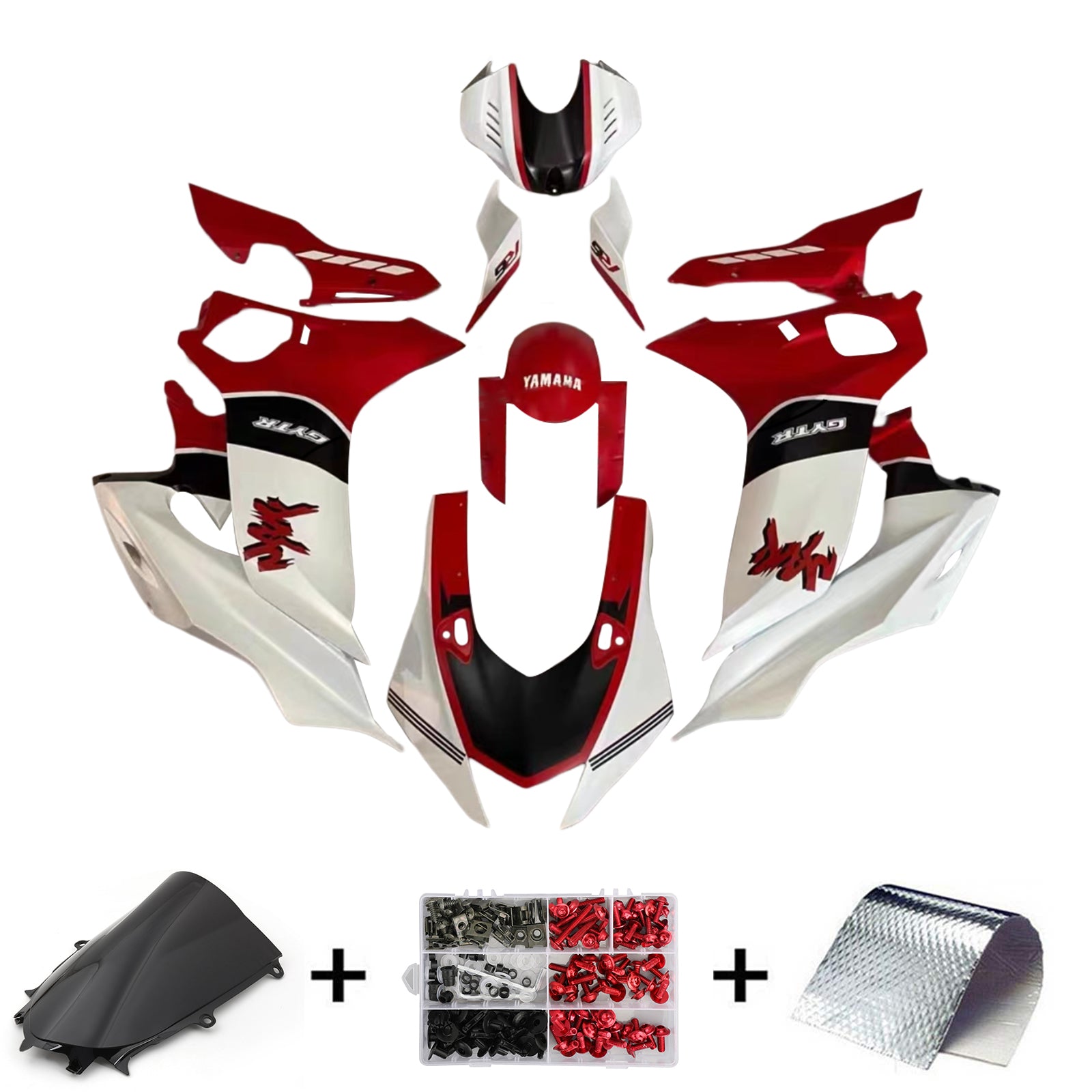 Kit de carénage Amotopart Yamaha YZF-R6 2017-2023 rouge et blanc Style2