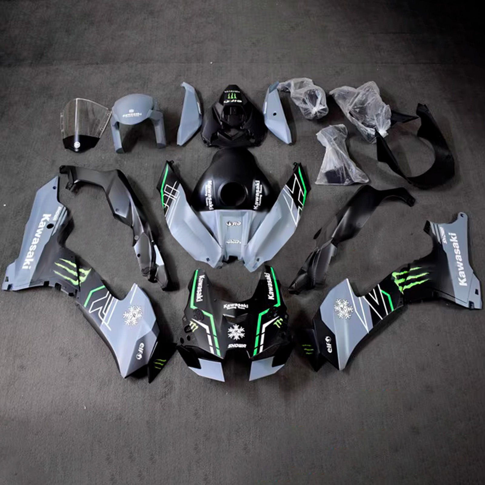Amotopart 2021-2025 Kawasaki ZX-10R/ZX-10RR Black Green Grey Fairing Kit