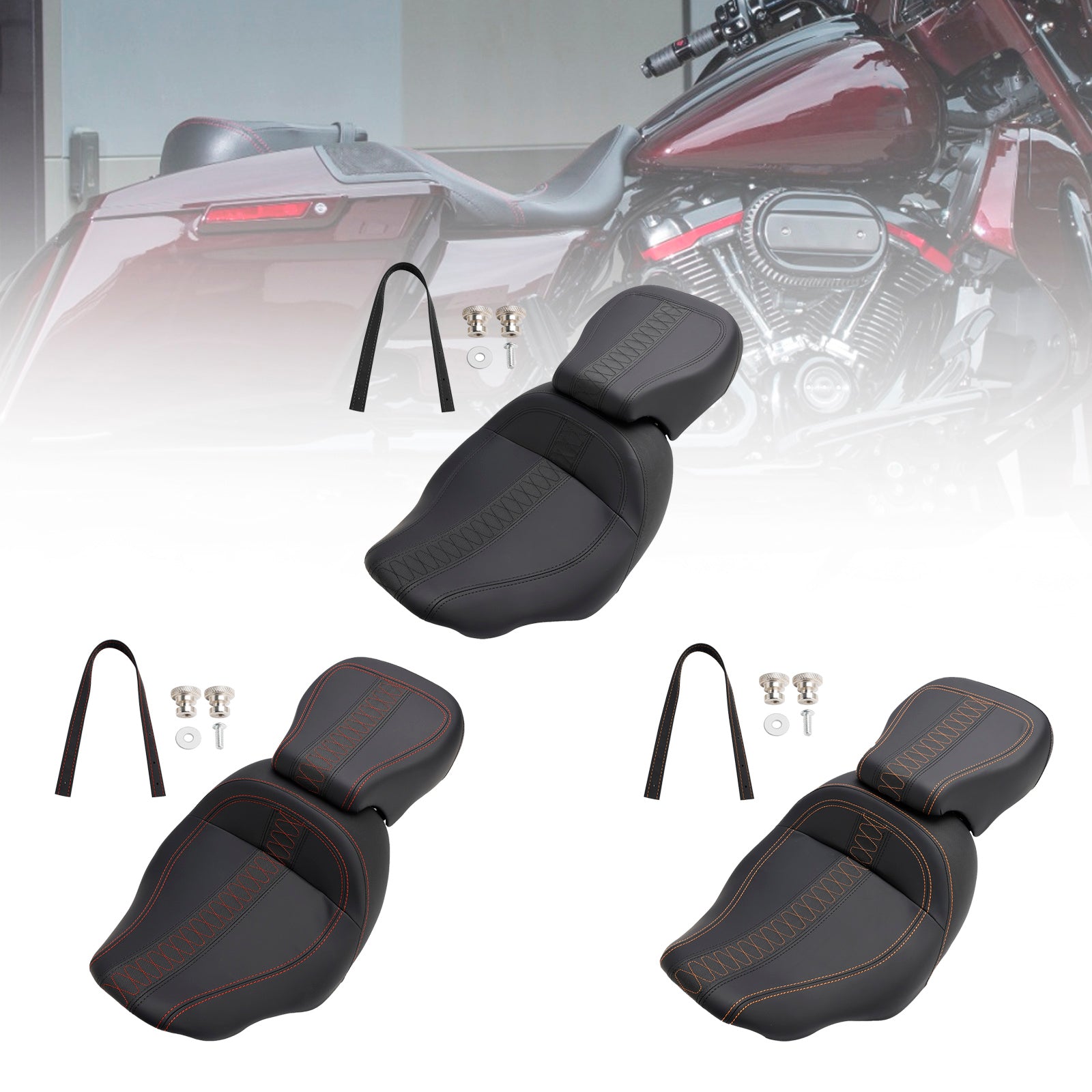 23-24 Touring Cvo Glide Complete Cushion Rider Passenger Seat Orange