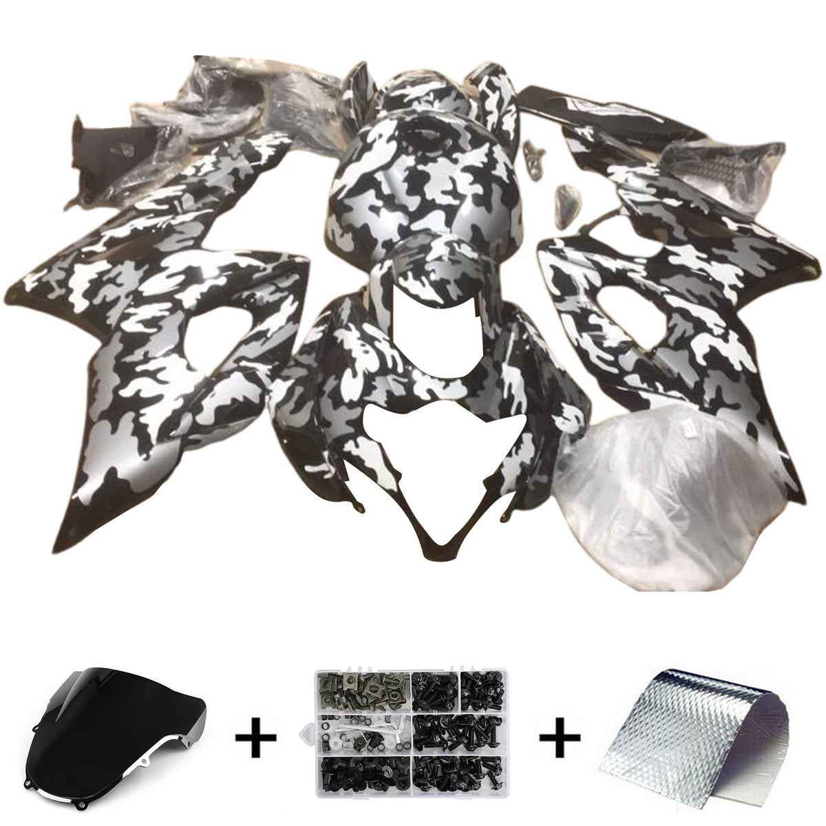 Amotopart 2000-2002 K1 K2 GSXR1000 Suzuki Black&White Camo Fairing Kit