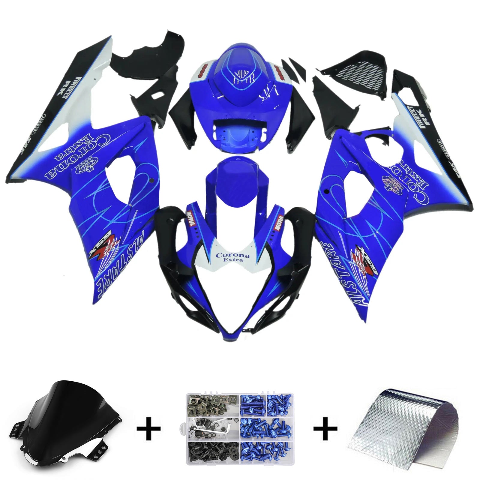 Amotopart 2005-2006 K5 GSXR1000 Suzuki Bleu avec kit de carénage à rayures blanches