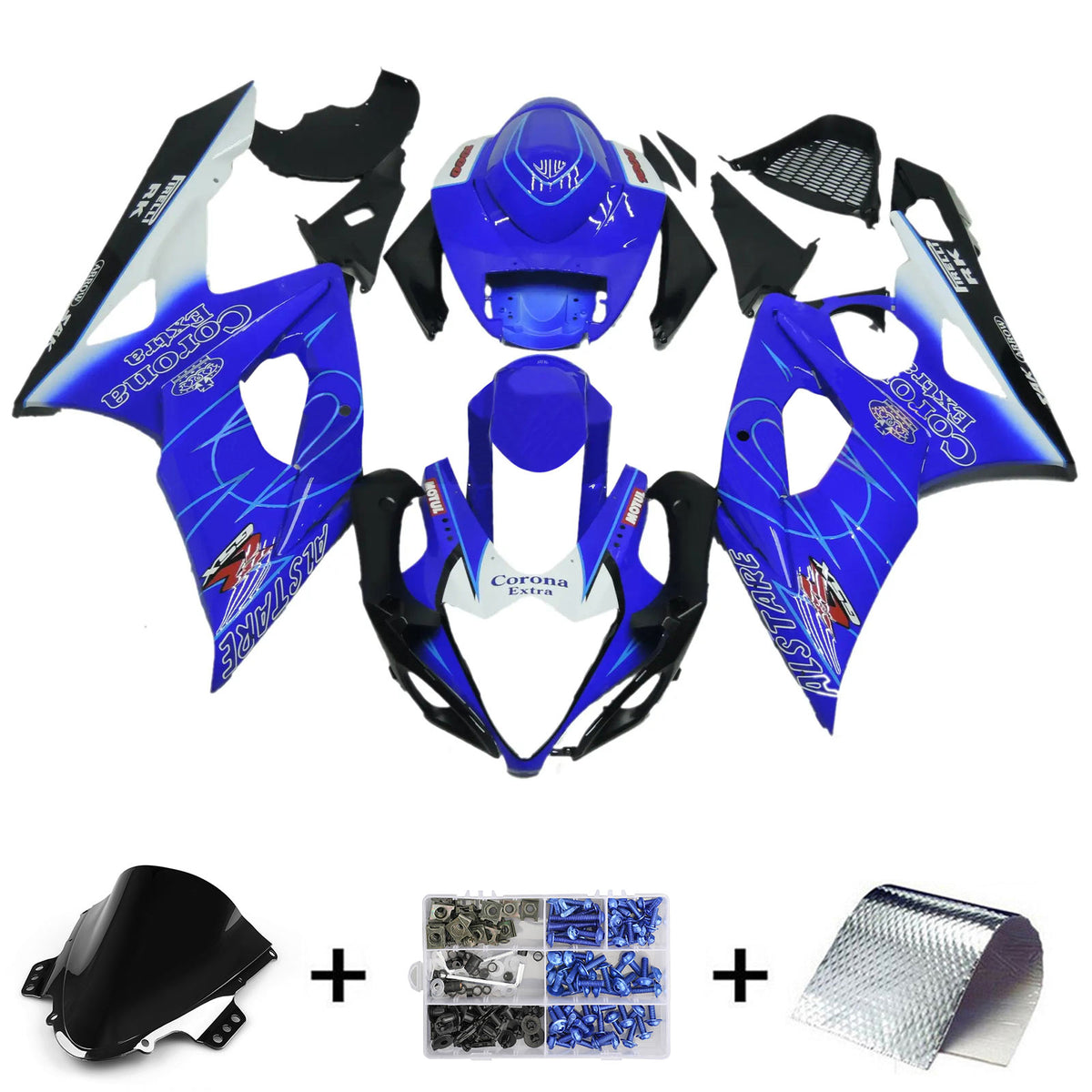 Amotopart 2005-2006 K5 GSXR1000 Suzuki Bleu avec kit de carénage à rayures blanches