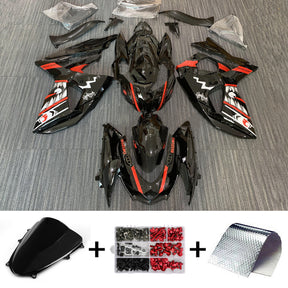 Amotopart 2009-2016 K9 GSXR1000 Suzuki negro brillante con kit de carenado de dientes de tiburón rojo