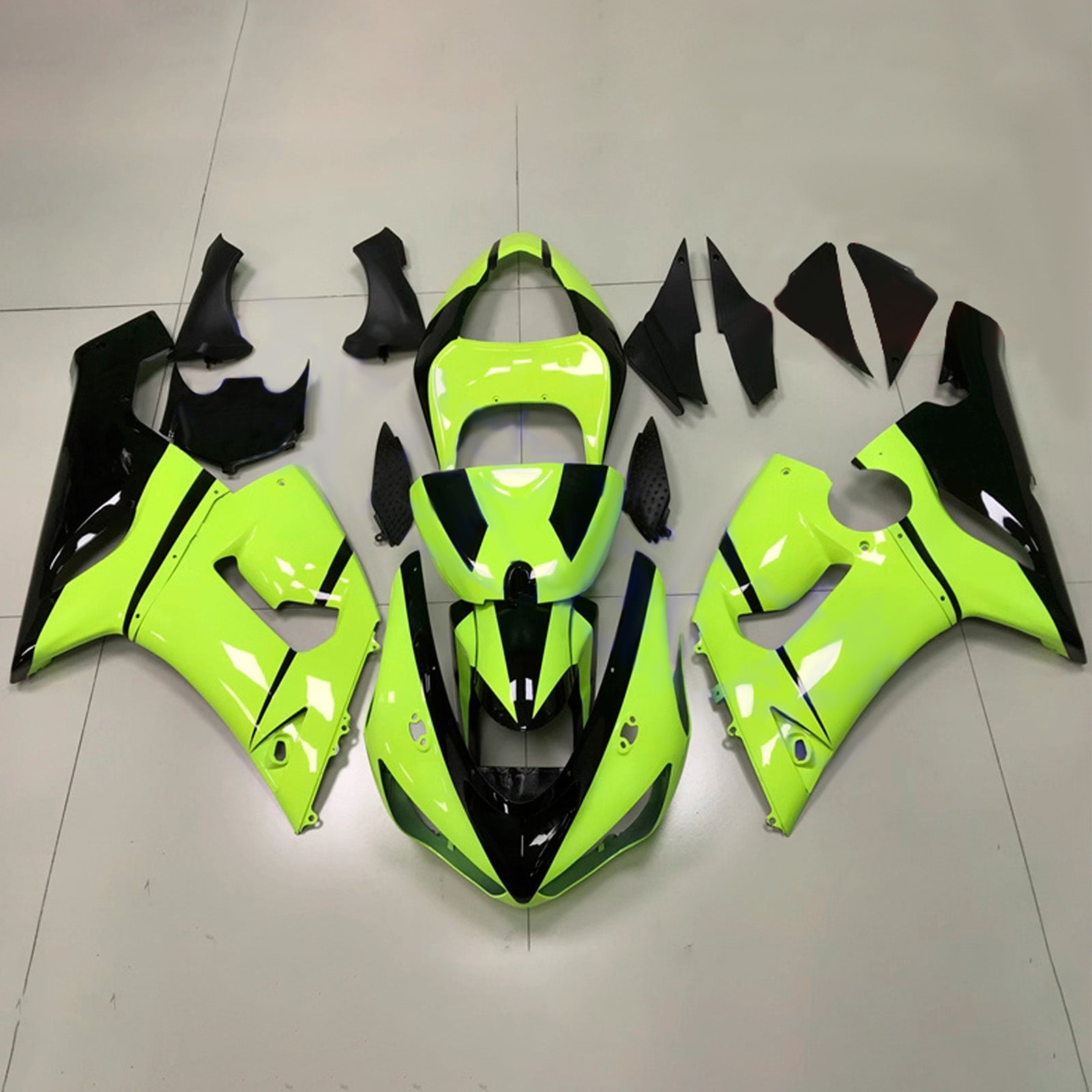 Amotopart 2005-2006 Kawasaki ZX6R 636 Green Black Fairing Kit