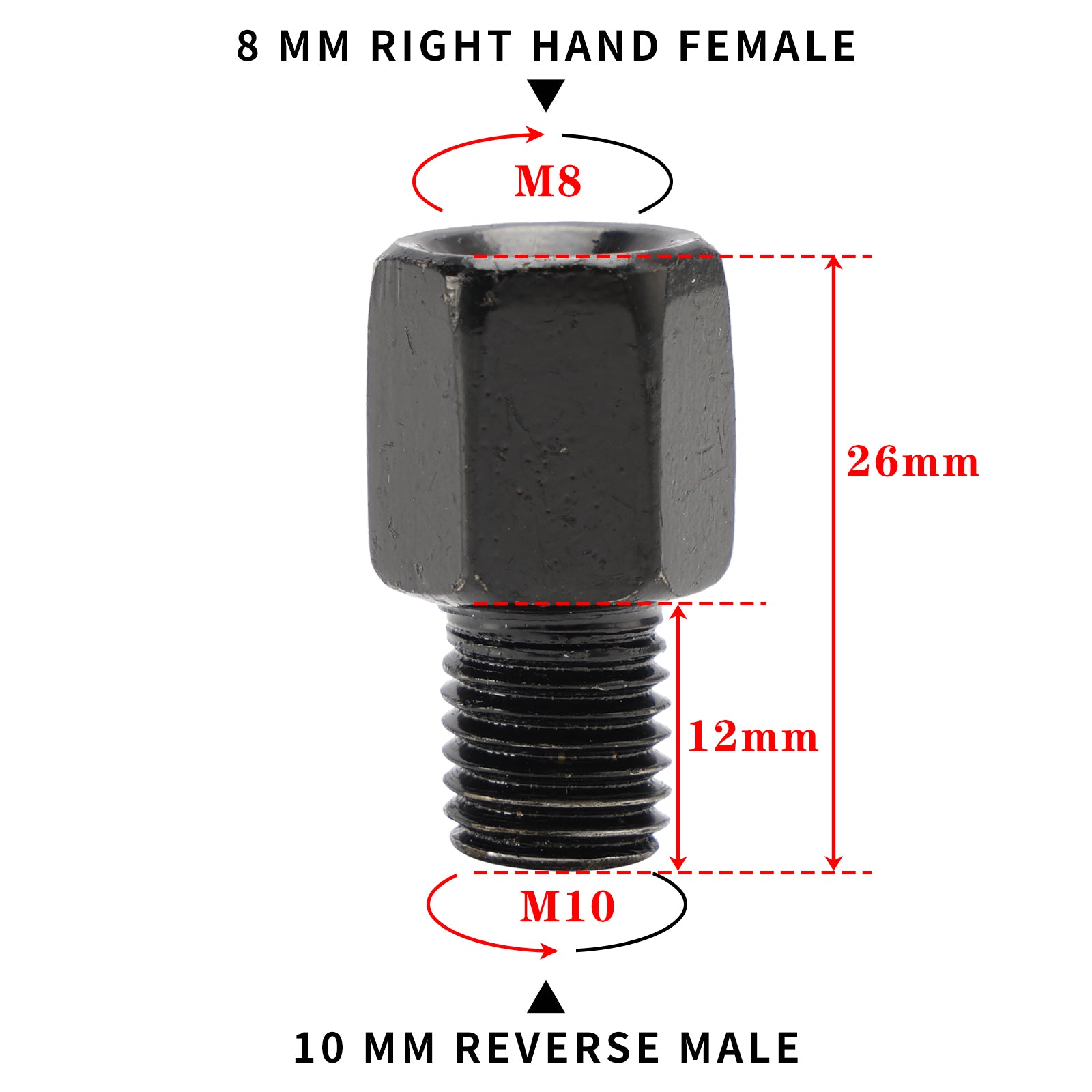 2 adaptadores de espelho universal para scooter de motocicleta, padrão de 8 mm para reverso de 10 mm