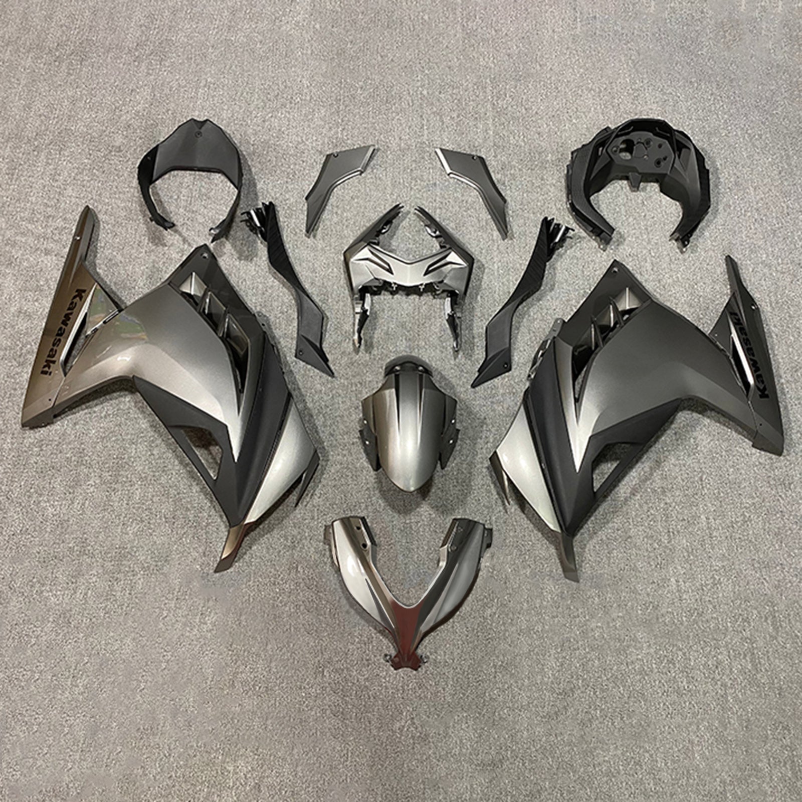 Amotopart 2013-2024 Kawasaki EX300/Ninja300 Kit de carénage gris et noir