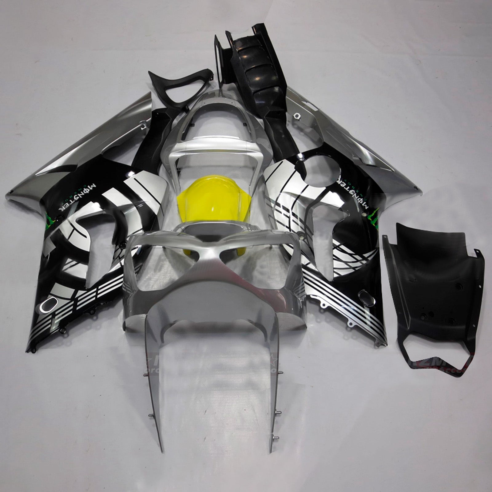 Amotopart 2003-2004 Kawasaki ZX6R 636 Silver Black Fairing Kit