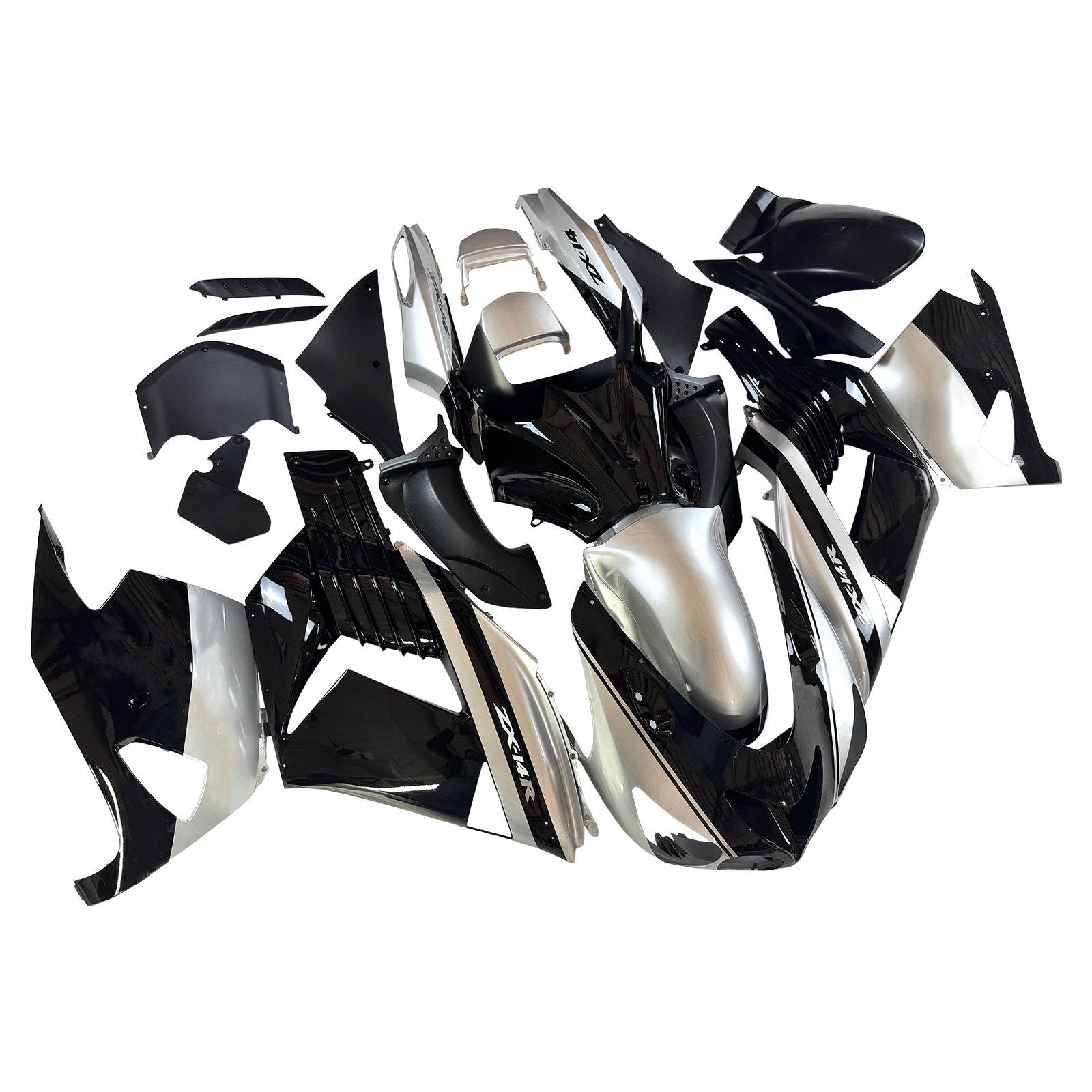Amotopart 2006–2011 Kawasaki ZX14R Schwarz/Silber Verkleidungsset