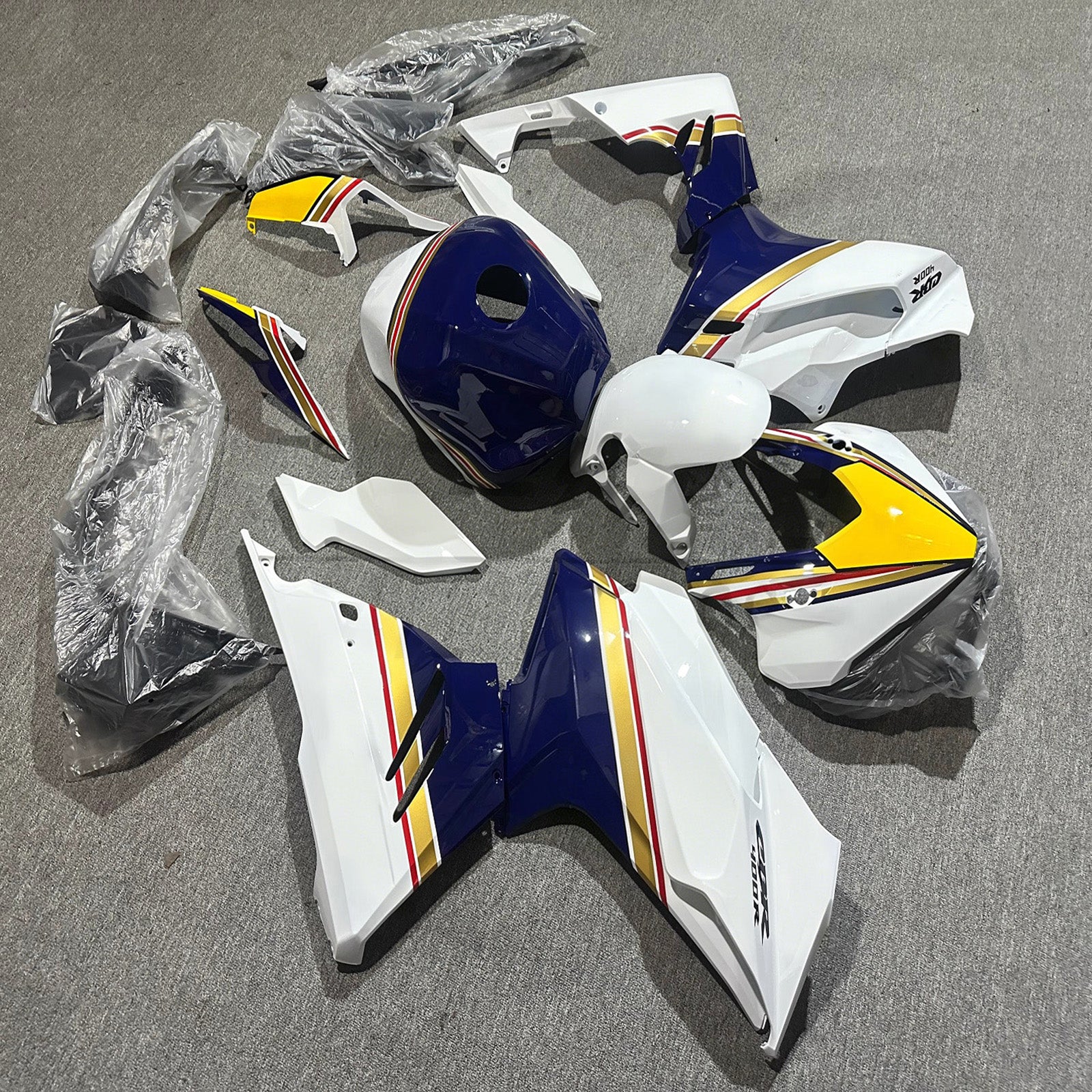 Amotopart 2024-2025 Honda CBR400R CBR500R White/Blue Fairing Kit