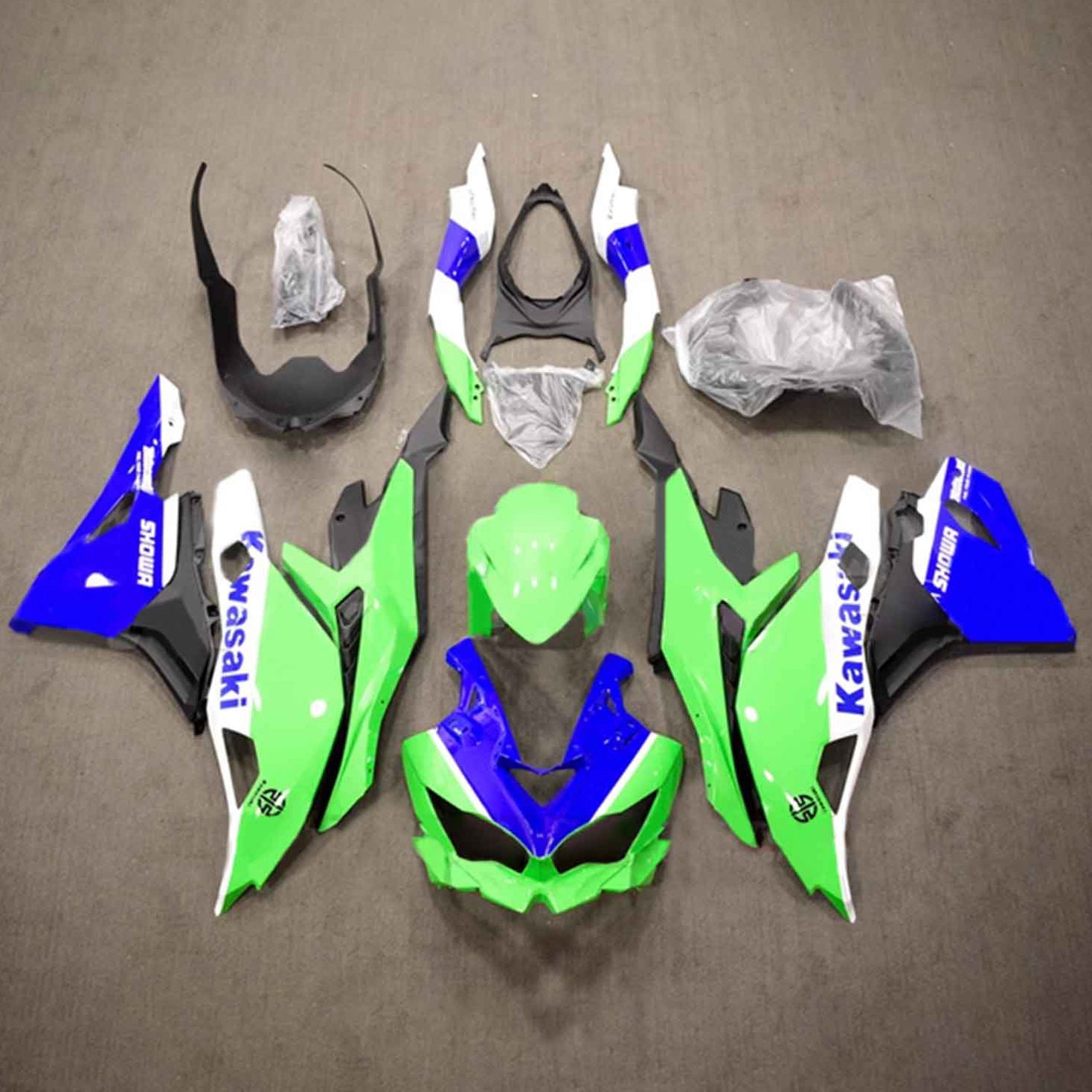 Amotopart 2019-2024 Ninja ZX-25R ZX-4R ZX-4RR Kawasaki Kit de carenado verde y azul