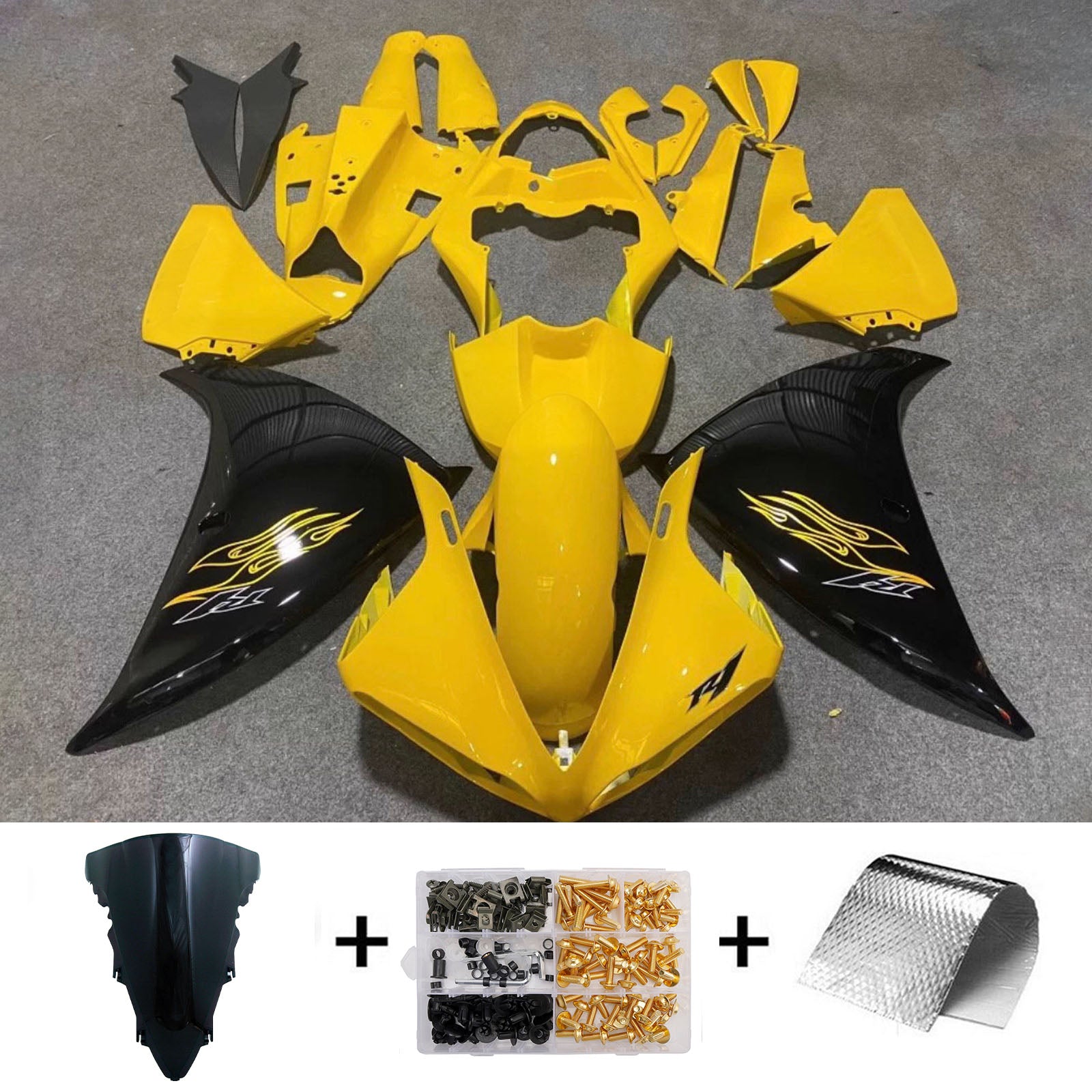 Amotopart 2012-2014 Yamaha YZF-R1 gul/sort kåbesæt