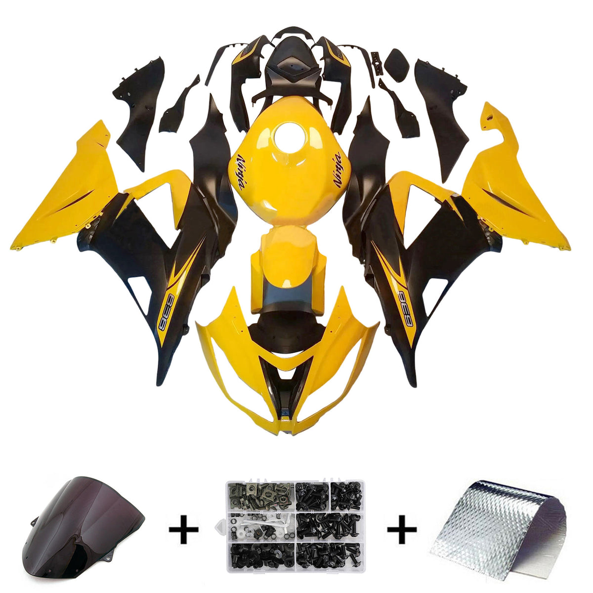 Amotopart 2013-2018 Kawasaki ZX6R 636 Kit de carénage jaune noir