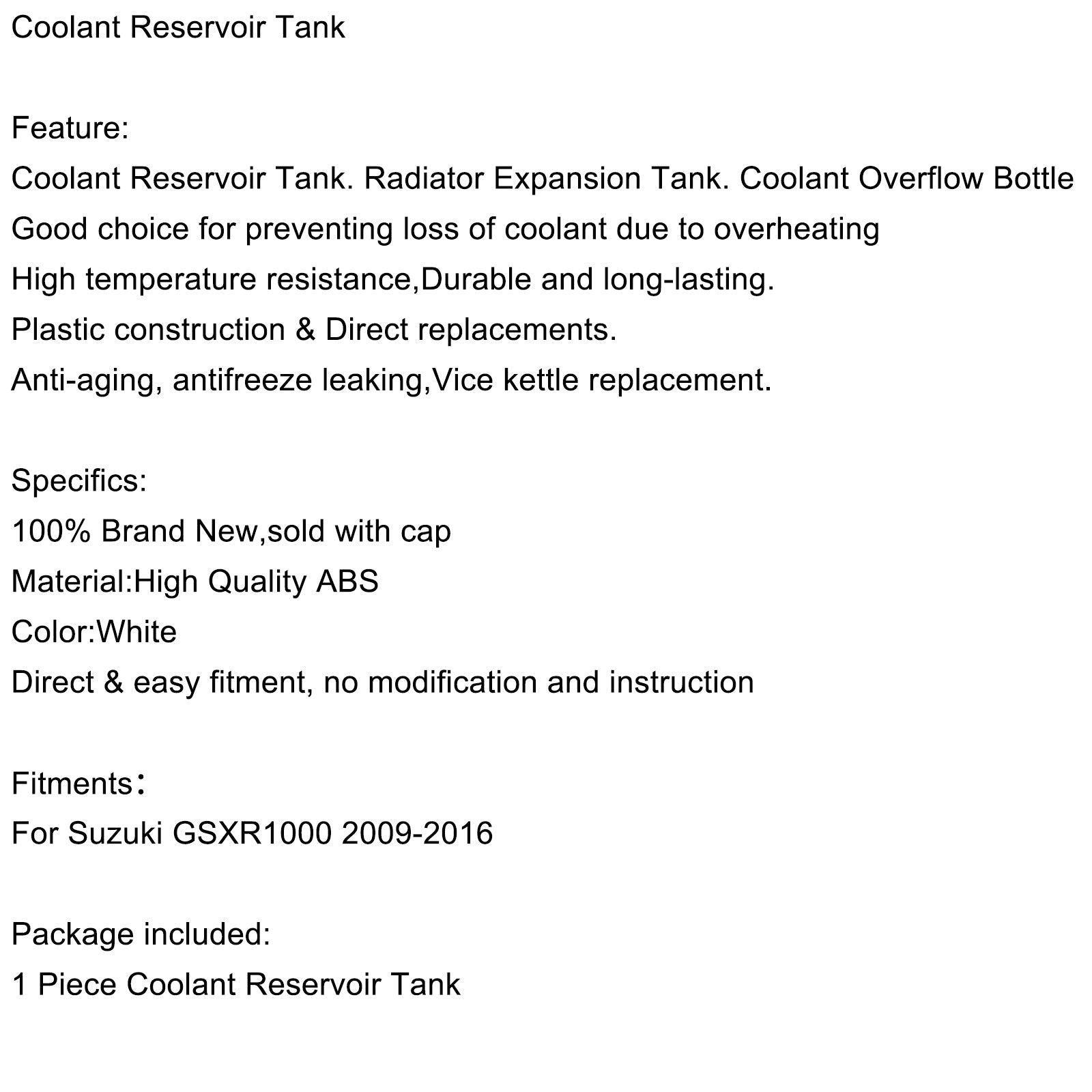 Water Coolant Overflow Reservoir Tank Radiator For Suzuki GSXR1000 2009-2016