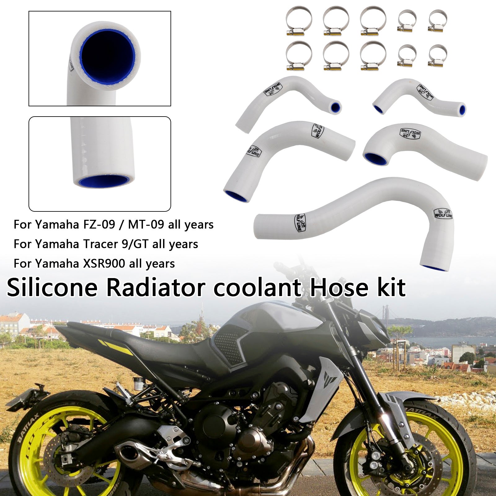 All Years Yamaha MT-09 XSR900 Tracer 9/GT Silicone Radiator coolant Hose