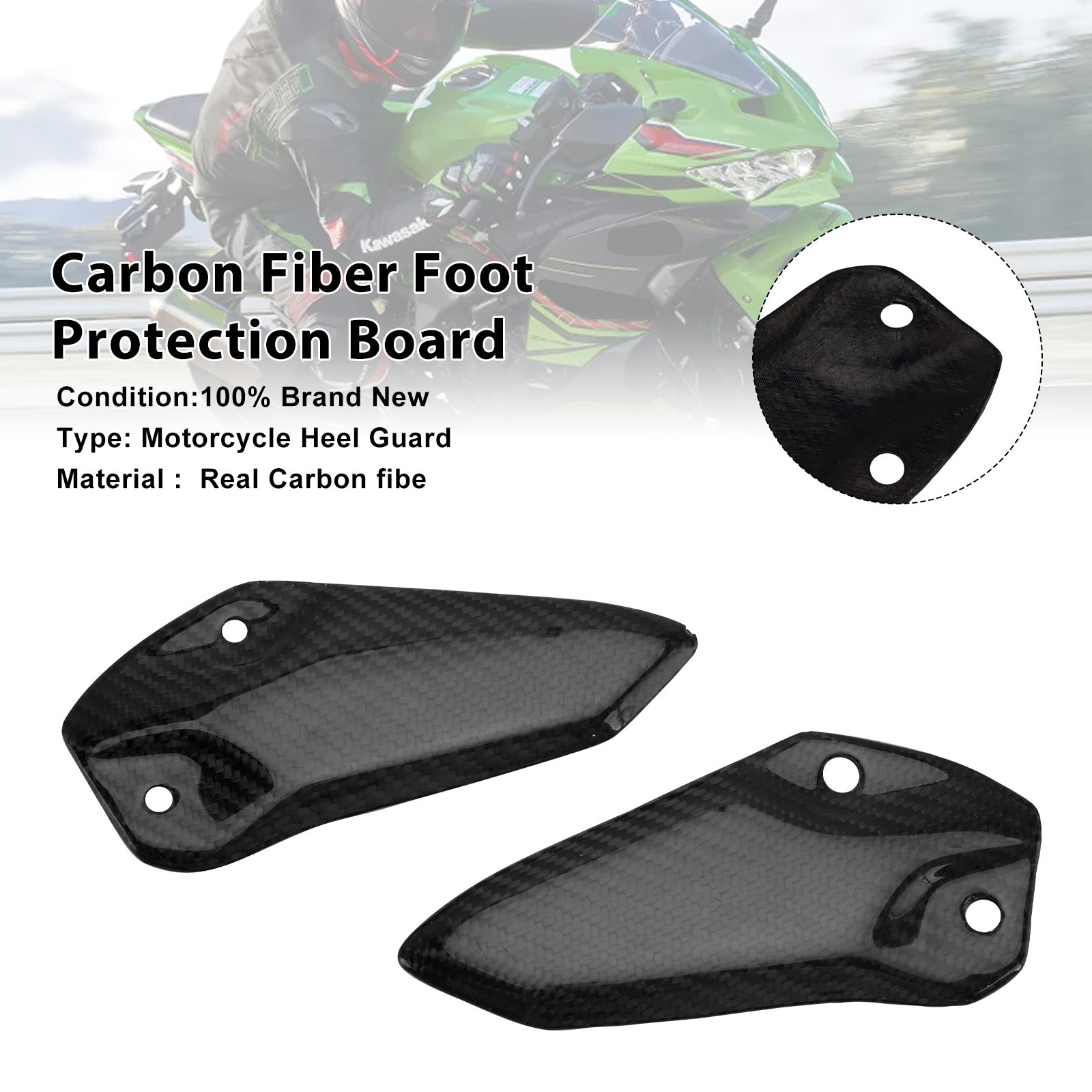 Placa de proteção para pés em fibra de carbono real Kawasaki ZX-4R ZX-4RR ZX-25R
