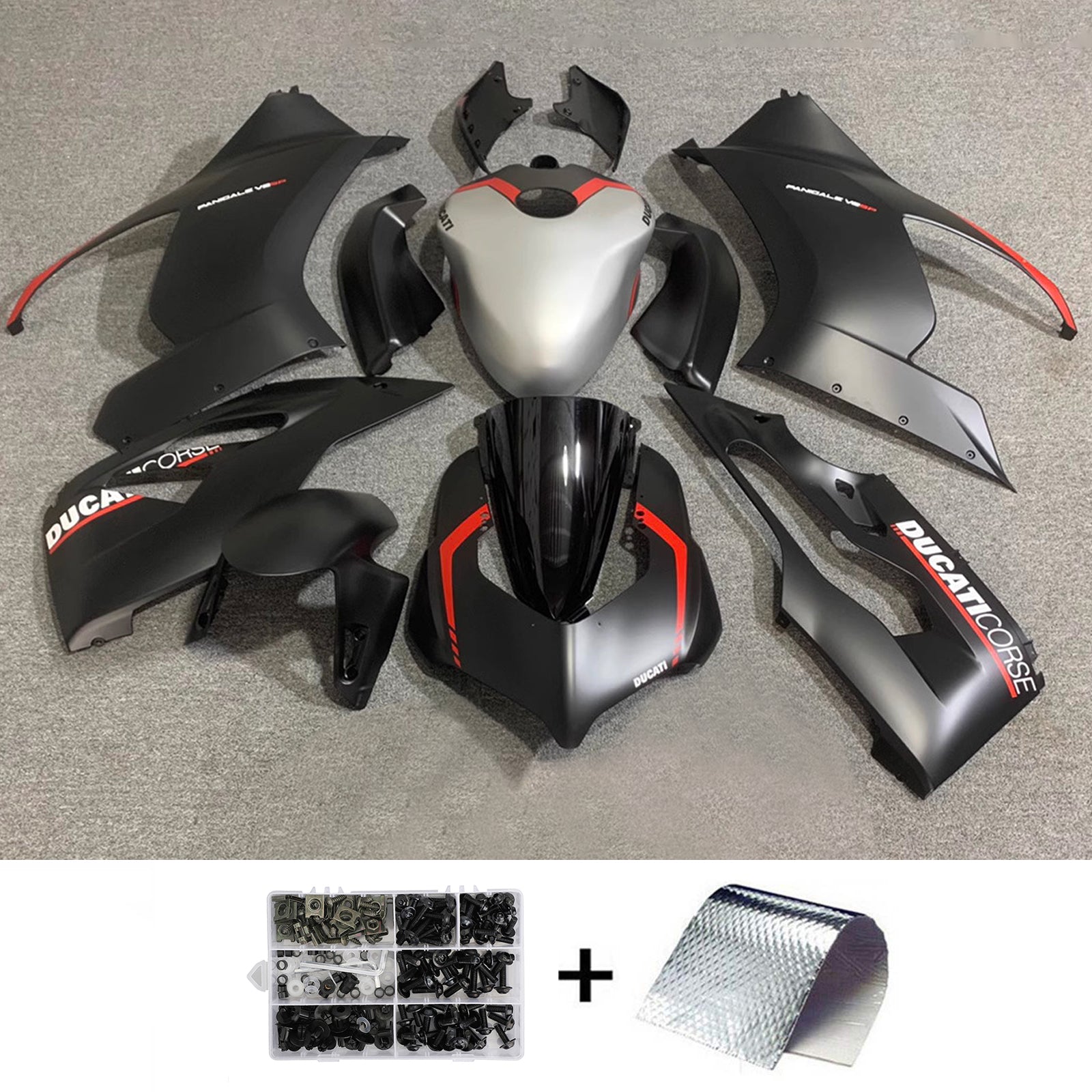 Amotopart 2020-2024 Ducati V2 Matte Black Silver Fairing Kit