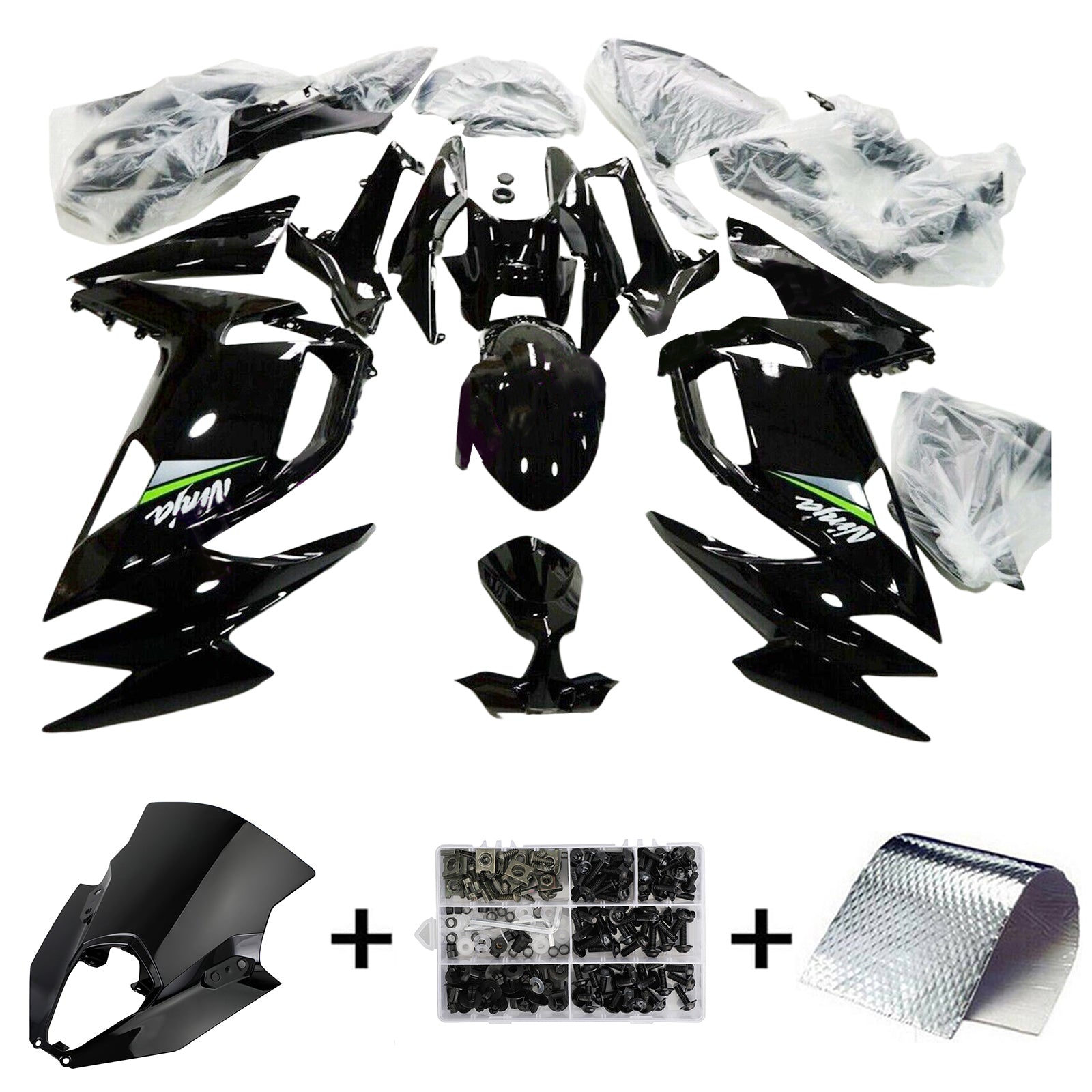 Amotopart 2020-2024 Kawasaki ER-6F Ninja650 Kit de carénage noir brillant